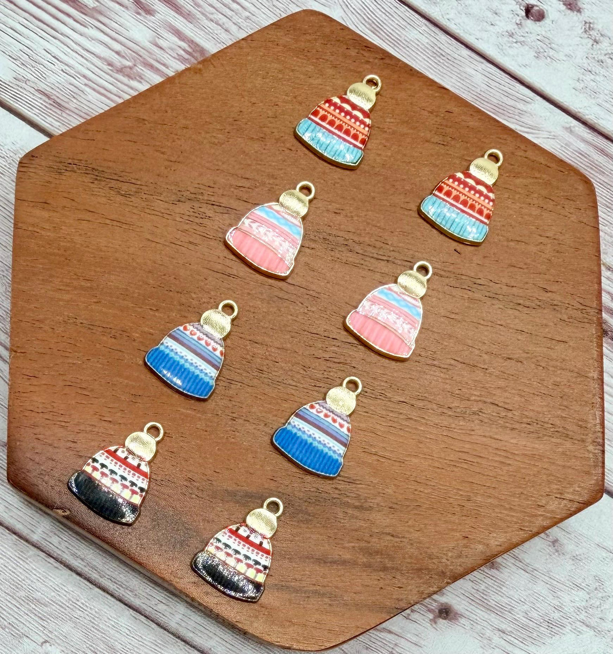 Set of 4 Pair Enamel Winter Hat, Christmas Earring Charms, Earring Findings, DIY Jewelry Making