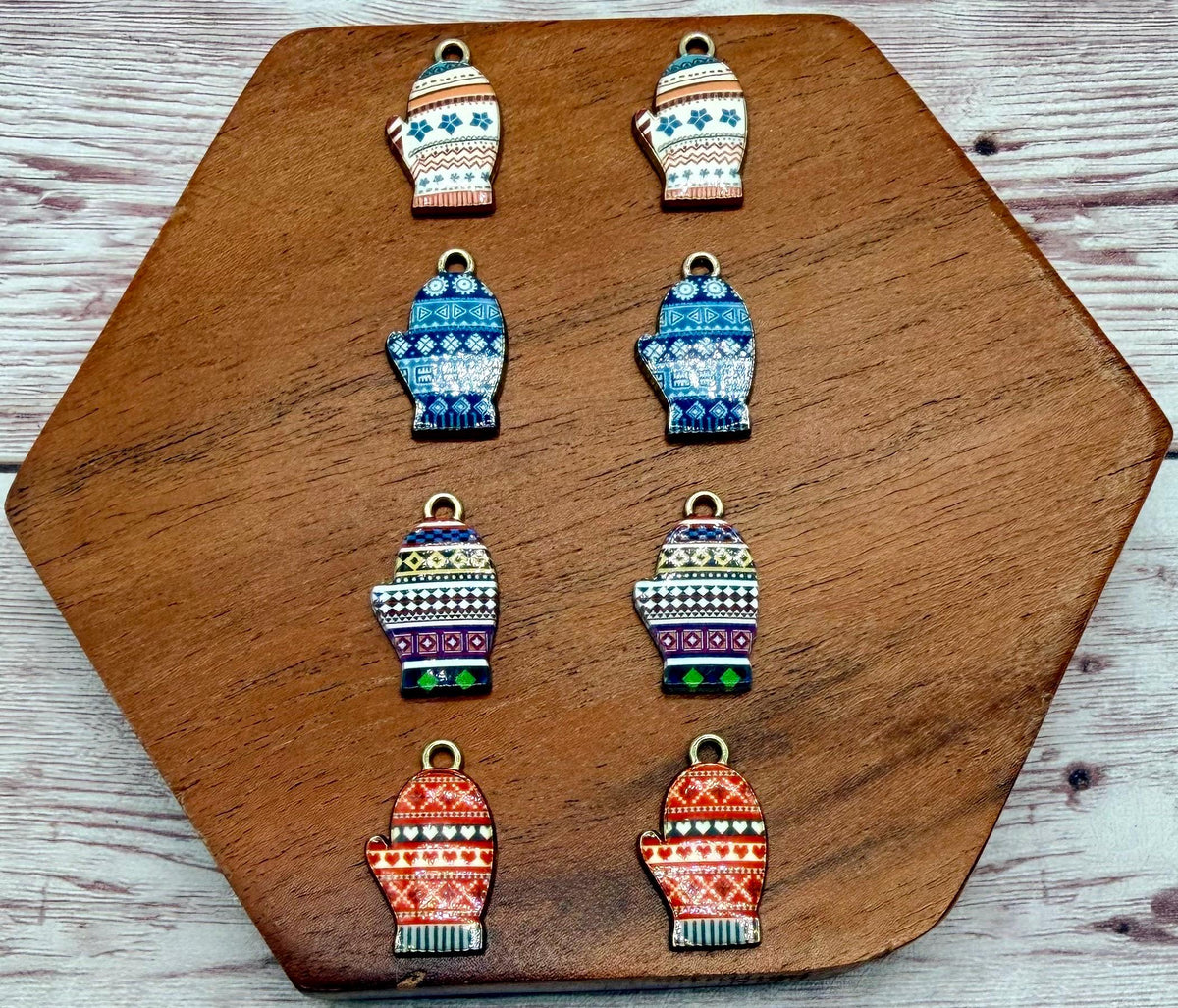 Set of 4 Pair Enamel Winter Mittens, Christmas Earring Charms, Earring Findings, DIY Jewelry Making