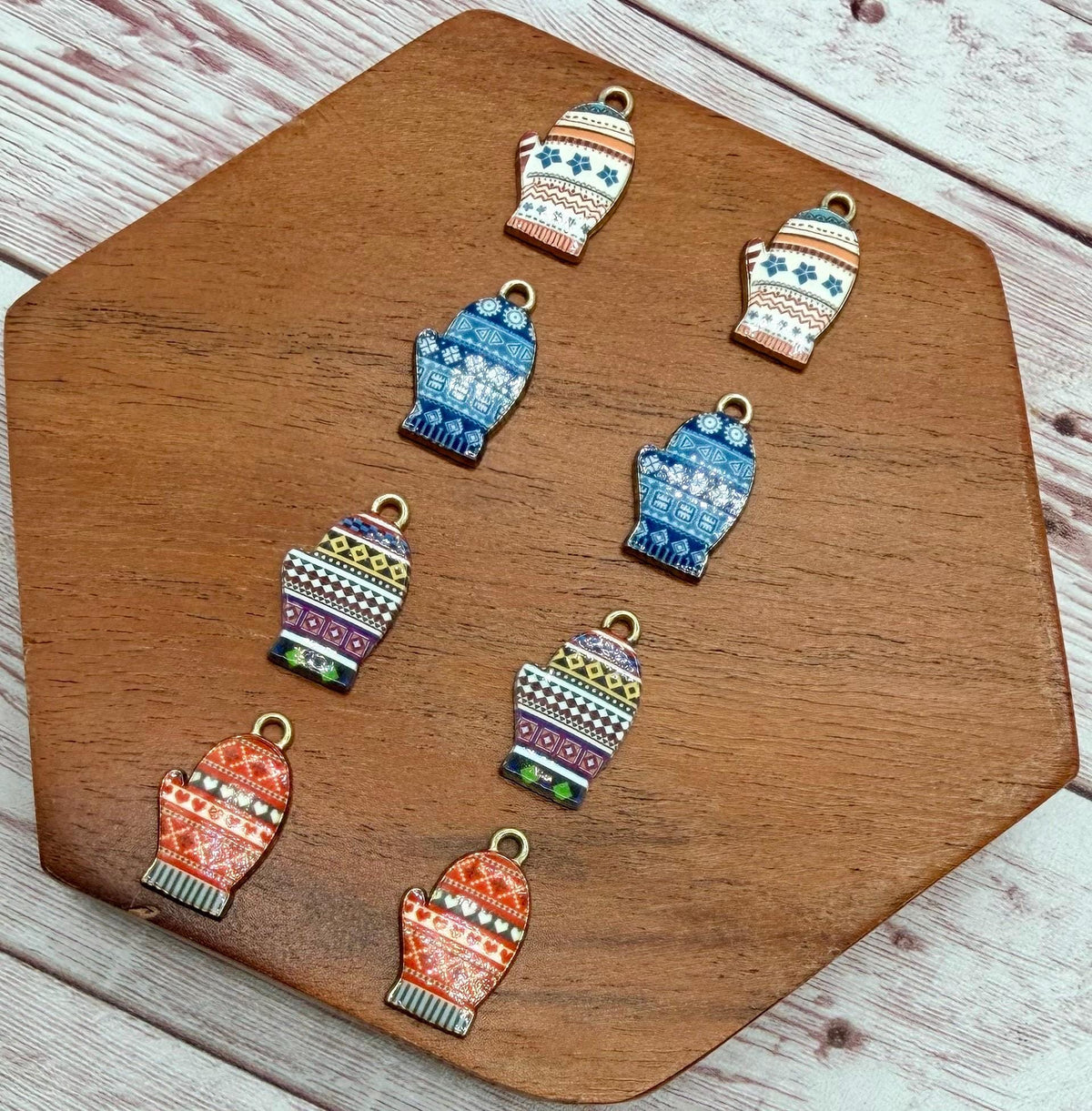 Set of 4 Pair Enamel Winter Mittens, Christmas Earring Charms, Earring Findings, DIY Jewelry Making