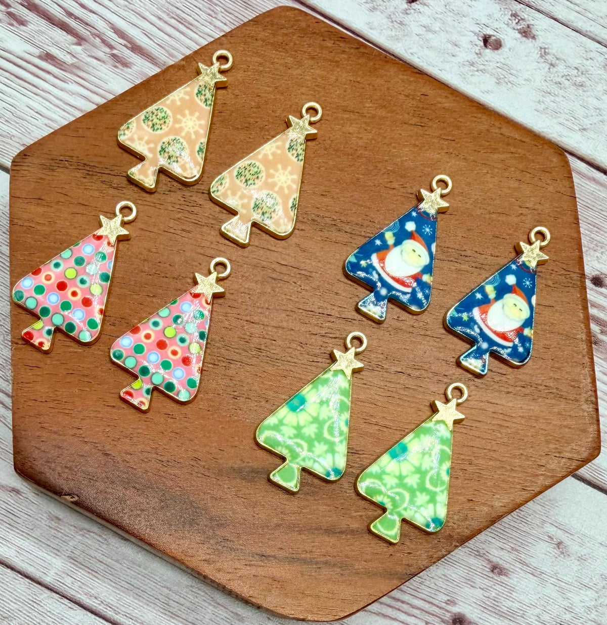 Set of 4 Pair Enamel Winter Christmas Tree Earring Charms, Earring Findings, DIY Jewelry Making