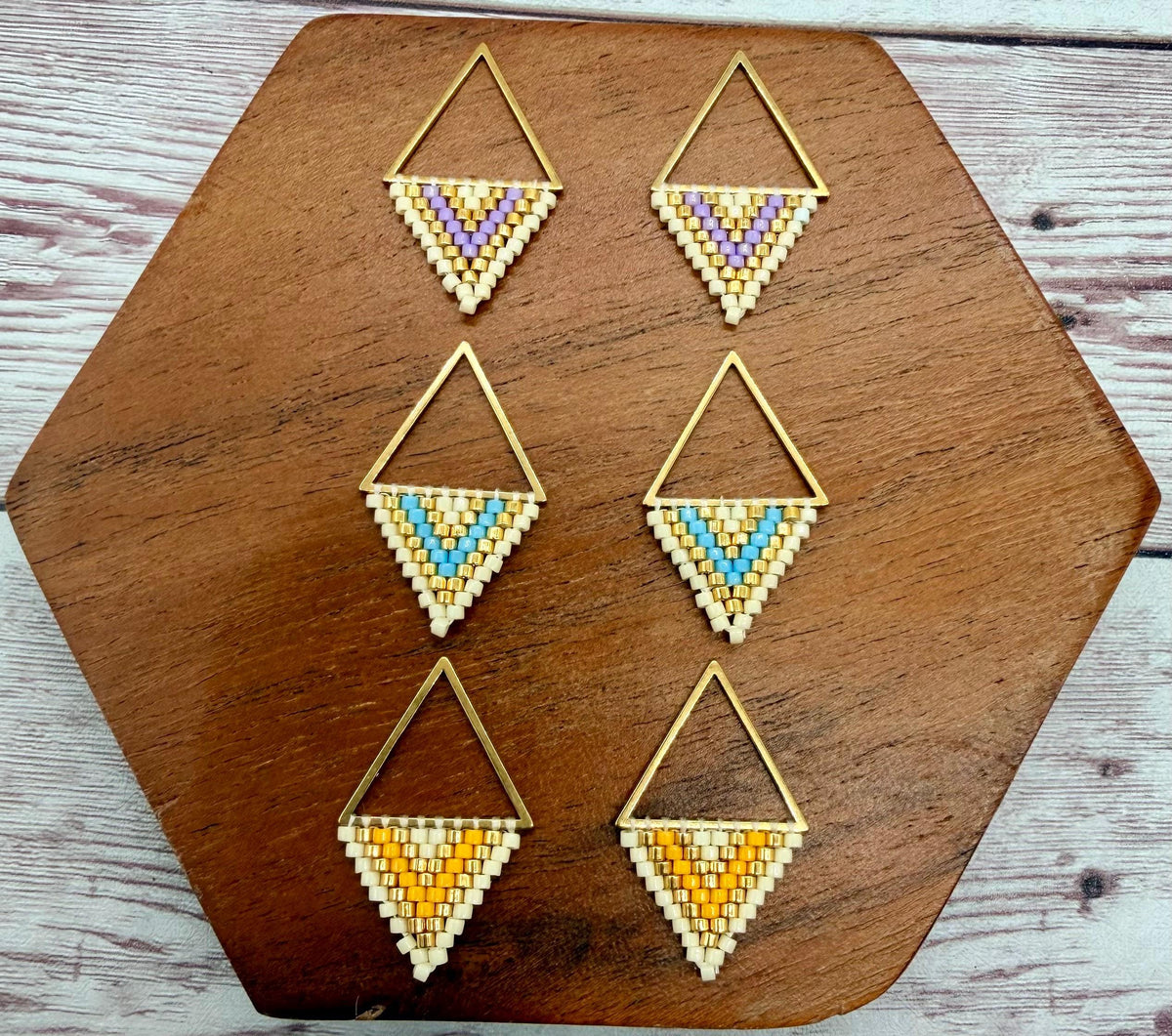 Set of 3 Pair Assorted Rhombus Seed Bead Earring Blanks, DIY Jewelry Making