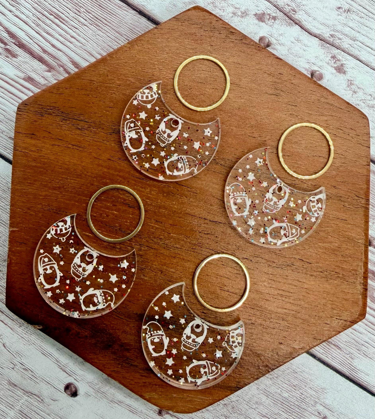Engraved Winter Penguins Clear Glitter Acrylic and Gold Circle Set Earring Blanks, DIY Jewelry Making