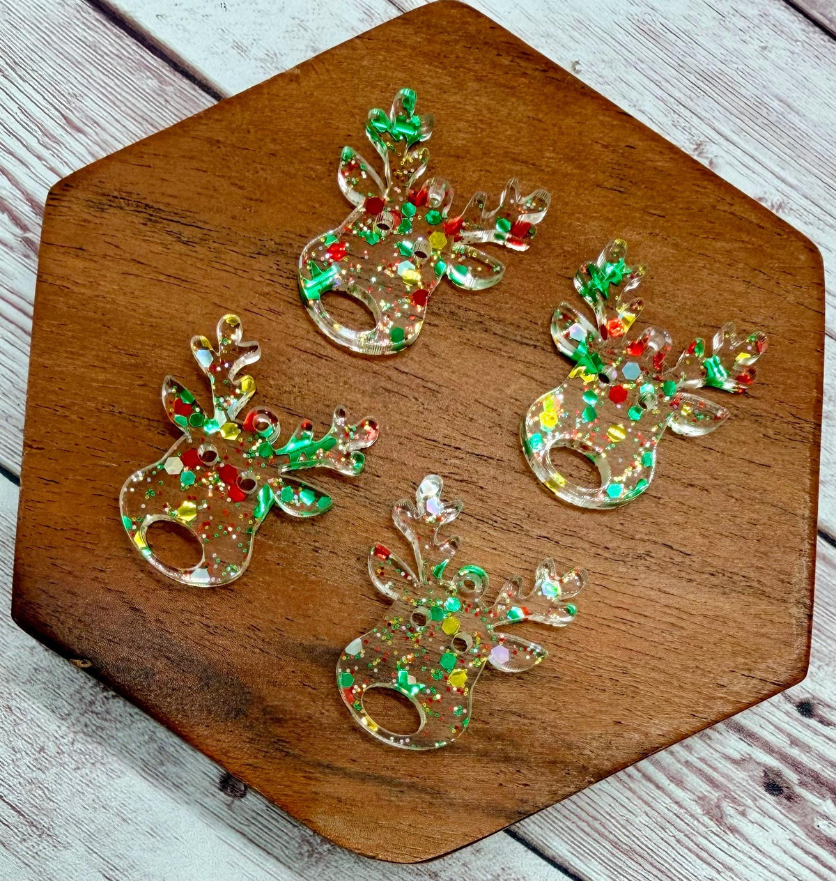 Christmas Glitter Acrylic Reindeer Christmas Earring Blanks, DIY Jewelry Making