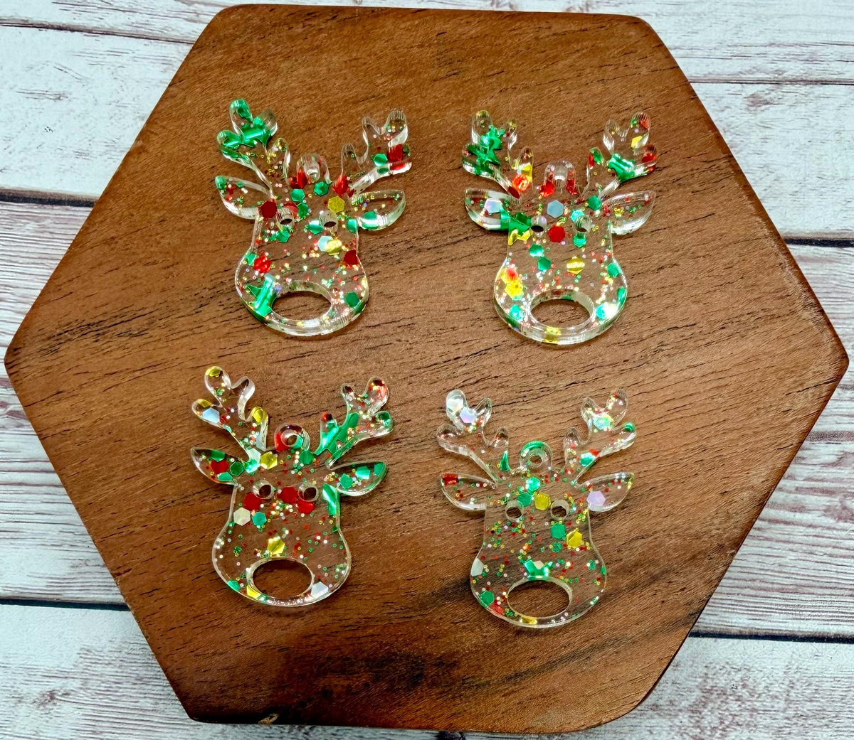 Christmas Glitter Acrylic Reindeer Christmas Earring Blanks, DIY Jewelry Making