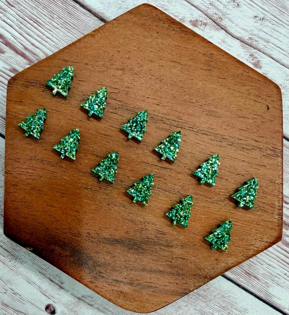 Green Glitter Acrylic Christmas Tree Stud Earring Blanks Set of 6 Pair DIY Jewelry Making