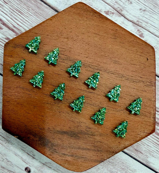 Green Glitter Acrylic Christmas Tree Stud Earring Blanks Set of 6 Pair DIY Jewelry Making