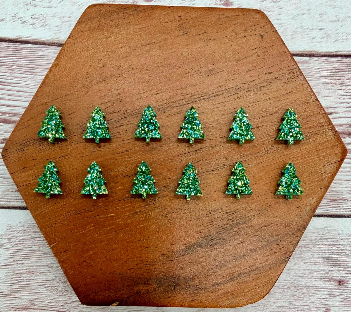 Green Glitter Acrylic Christmas Tree Stud Earring Blanks Set of 6 Pair DIY Jewelry Making