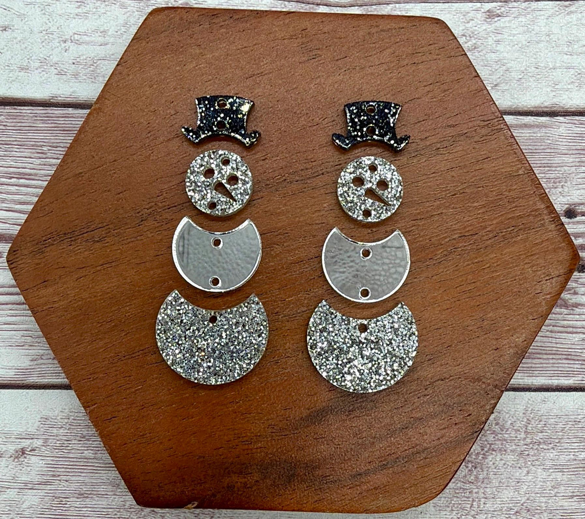Silver Toned Stacked Snowman Acrylic Earring Blanks, Christmas, Winter, DIY Jewelry Making