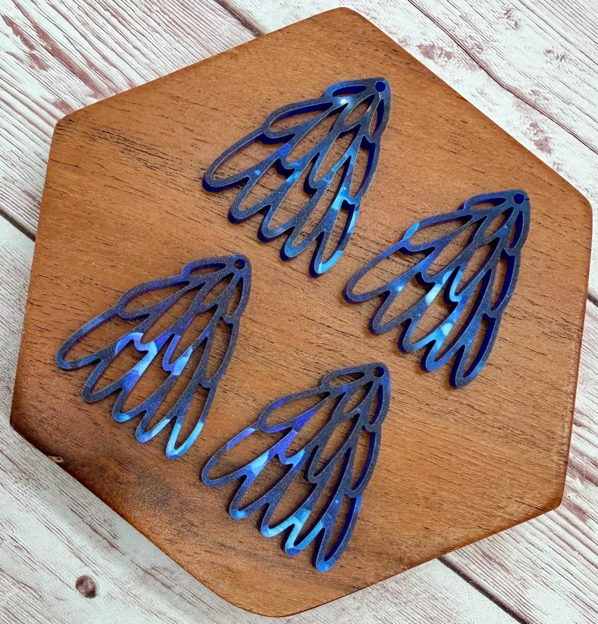Blue Winter Print Stacked Oval Loop Christmas Tree Acrylic Earring Blank Set, DIY Jewelry Making