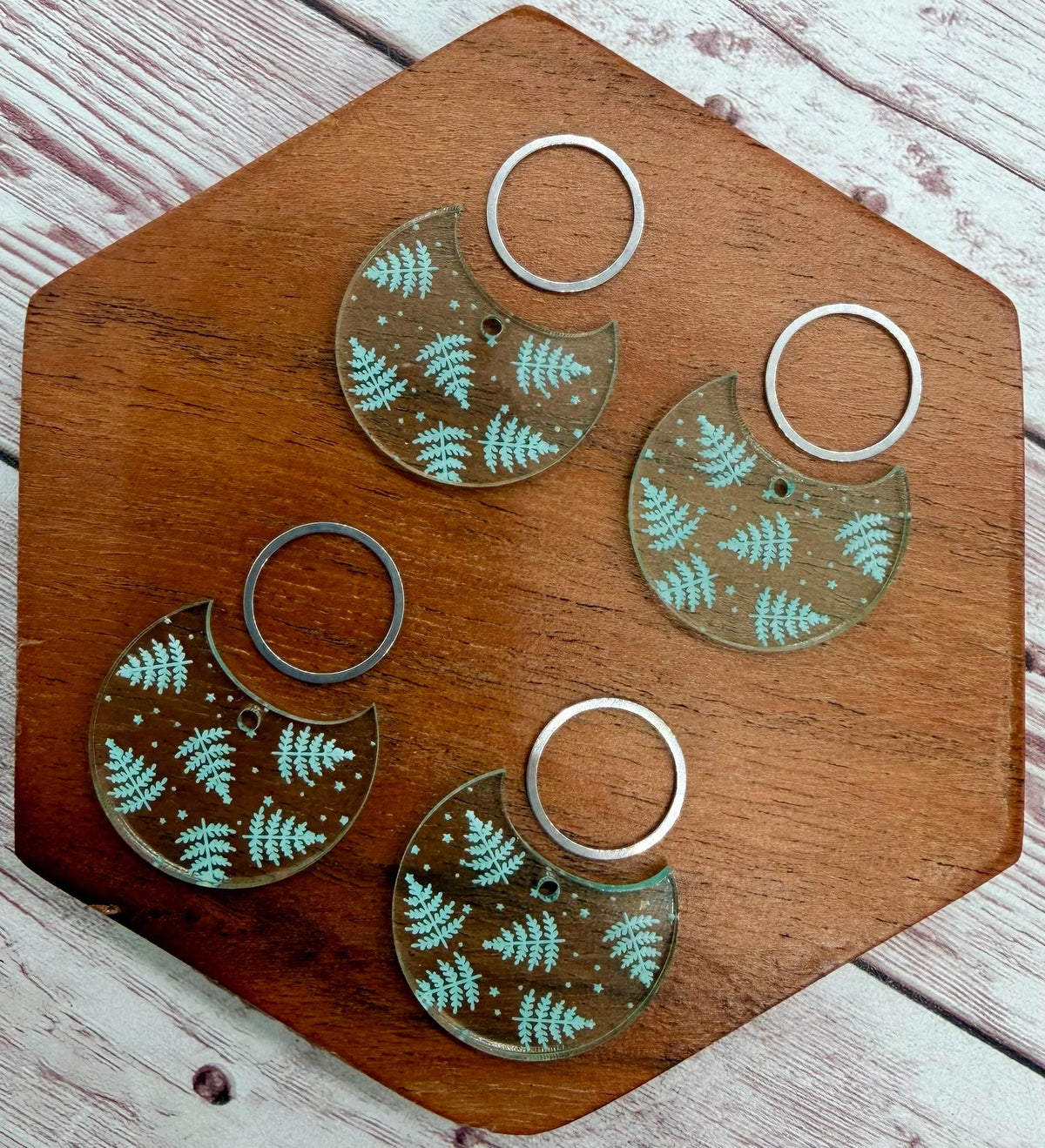 Engraved Winter Trees Green Glass Acrylic and Silver Circle Set Earring Blanks, DIY Jewelry Making