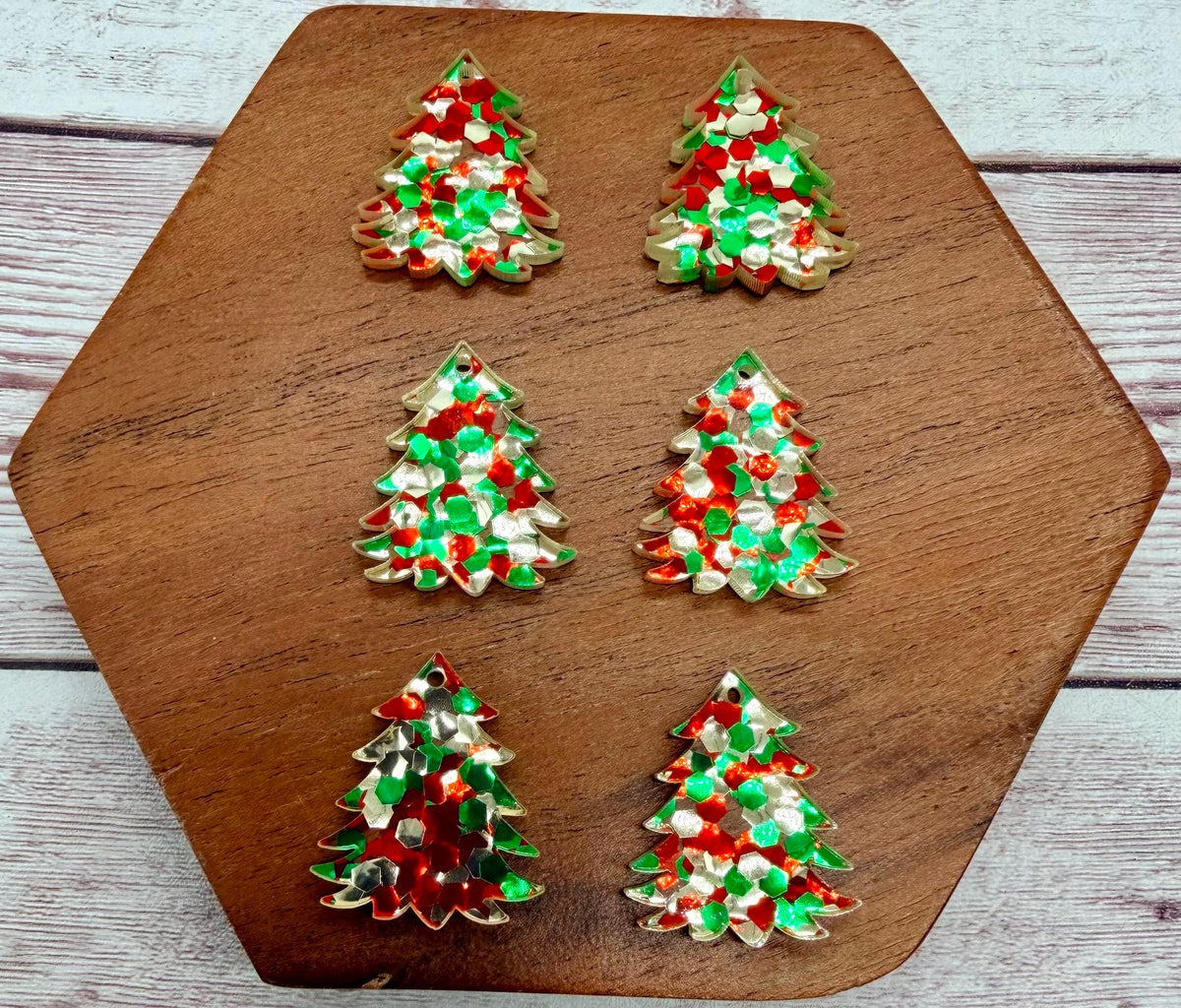 Set of 3 Pair Christmas Hex Glitter Mini Chunky Tree, Winter Christmas, Earring Blanks DIY Jewelry Making