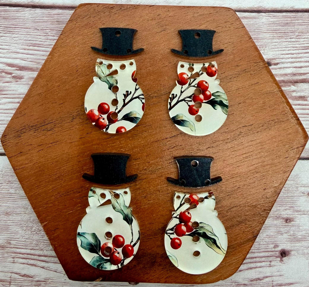Winter Berry and Vine Print Snowman and Hat Acrylic Earring Blank Set, DIY Jewelry Making