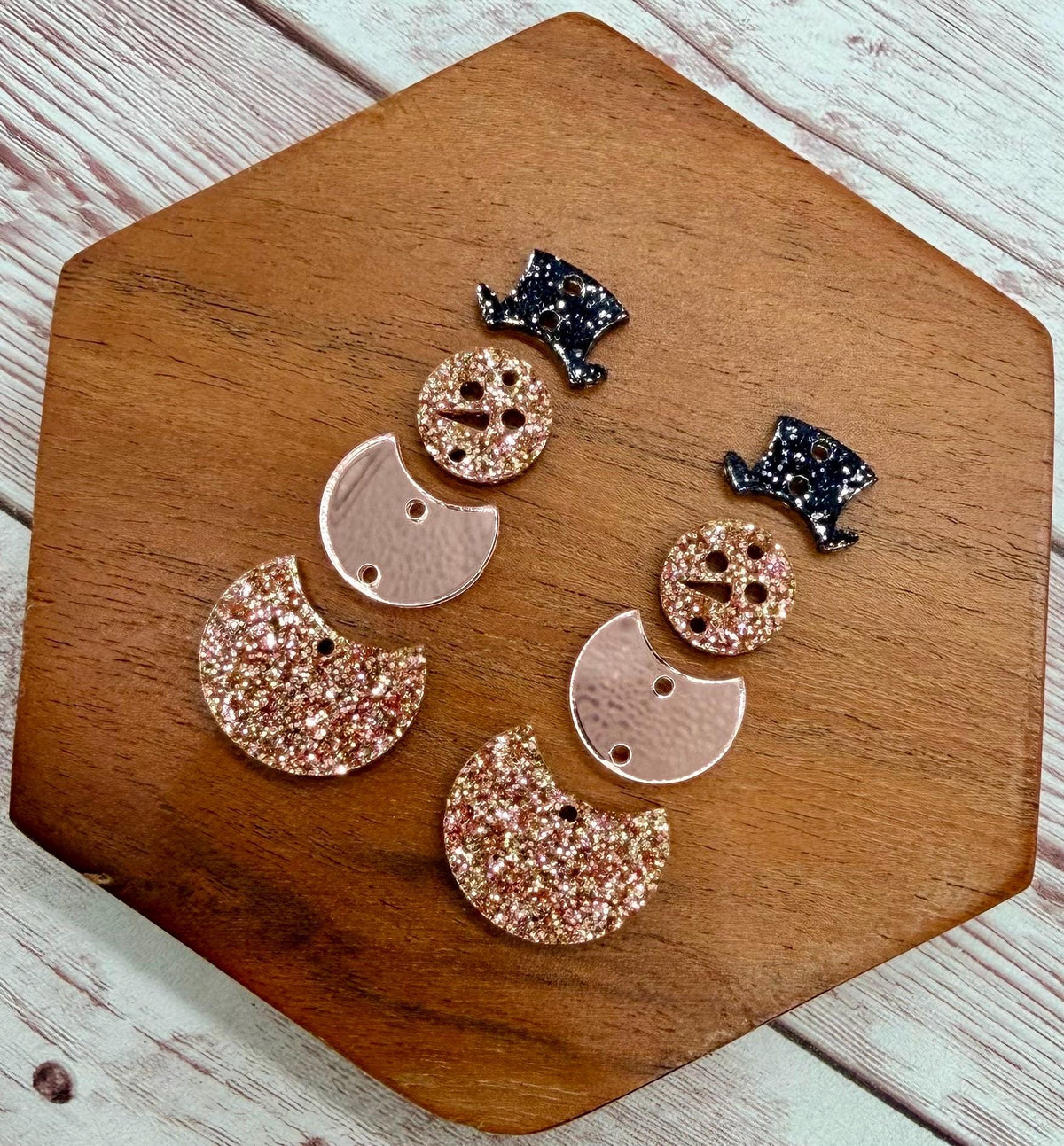 Rose Gold Toned Stacked Snowman Acrylic Earring Blanks, Christmas, Winter, DIY Jewelry Making