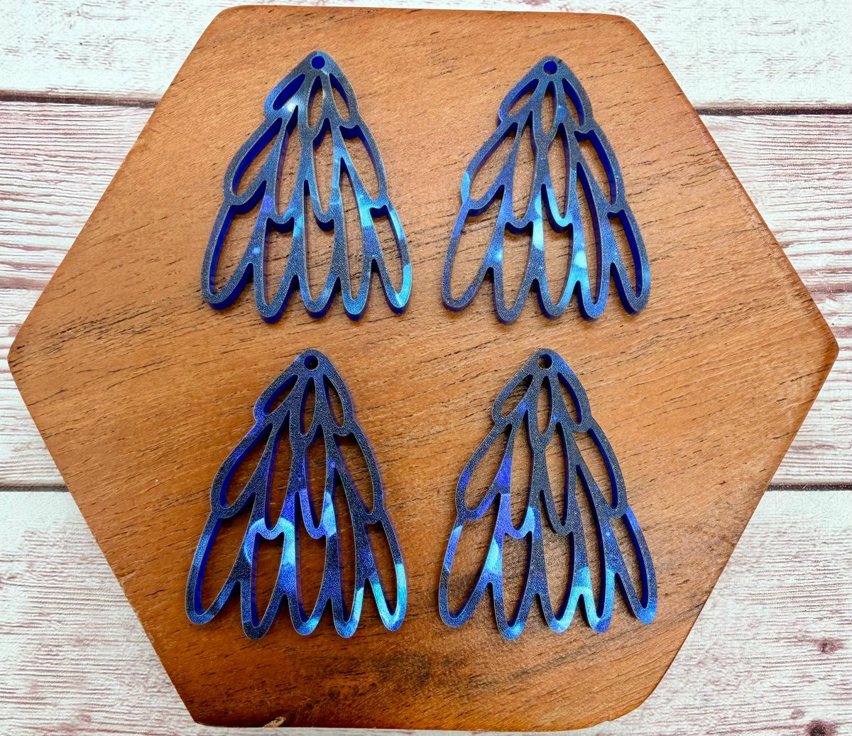 Blue Winter Print Stacked Oval Loop Christmas Tree Acrylic Earring Blank Set, DIY Jewelry Making