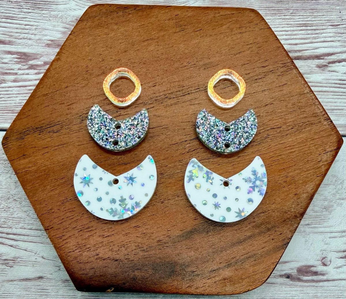 Iridescent Winter Snowflake Print Acrylic Trio Earring Blanks, Christmas, DIY Jewelry Making