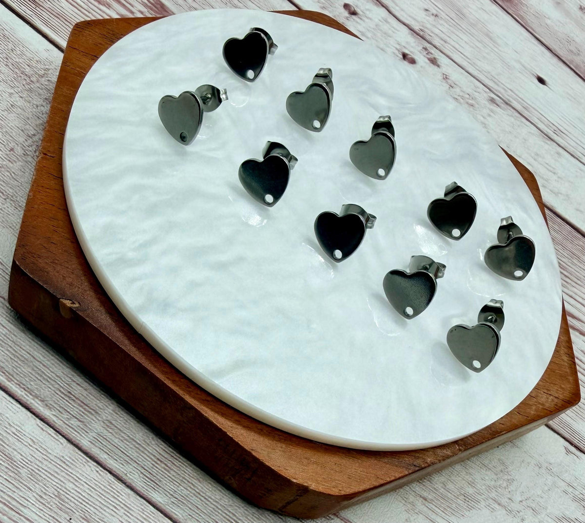Platinum Heart Stainless Steel Stud Connectors, Jewelry Making, Earring Findings, Set of 5 Pair, DIY Jewelry Making