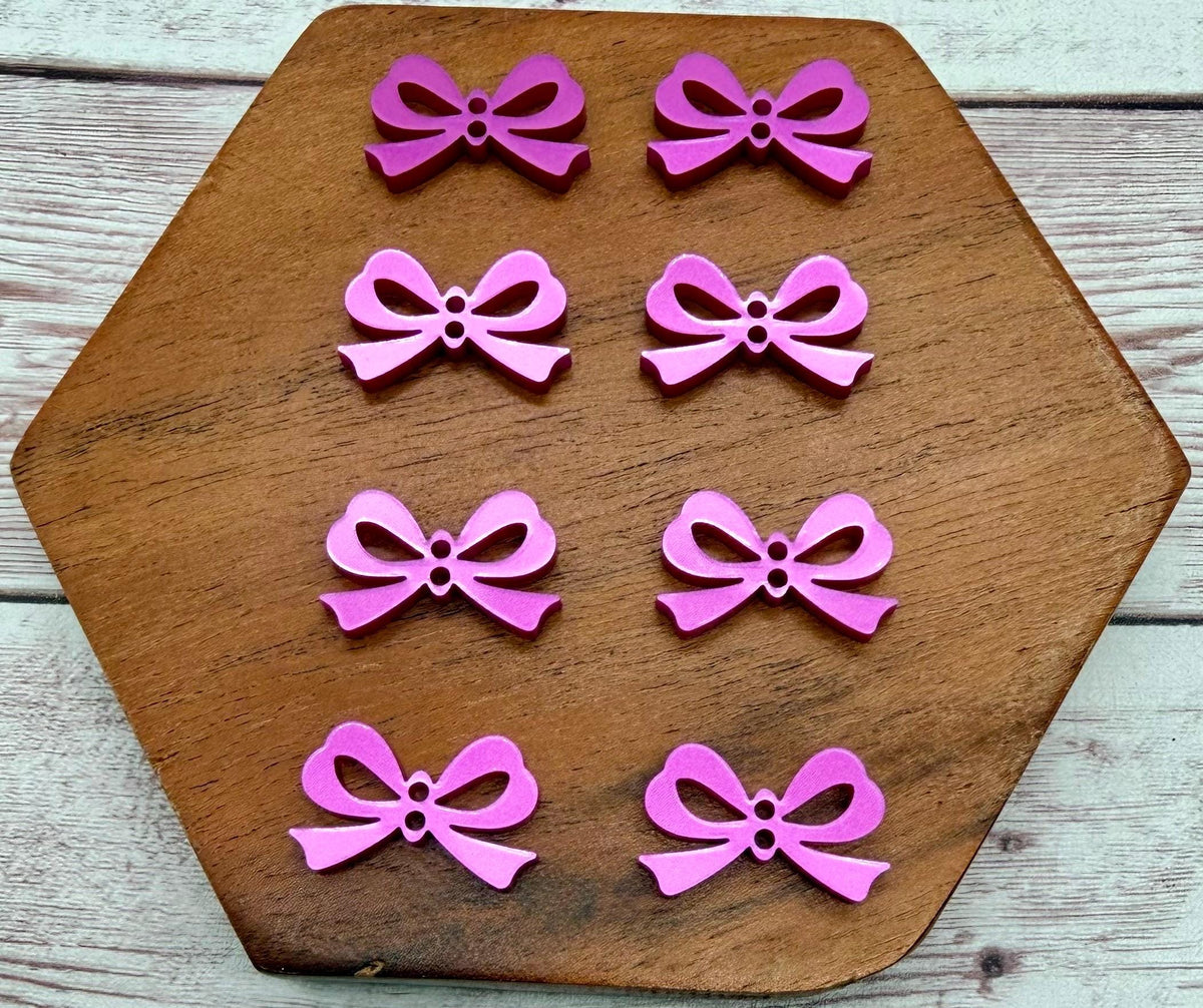 Pink Metallic Acrylic Bow Earring Connectors, Set of 4 Pair, DIY Jewelry Making