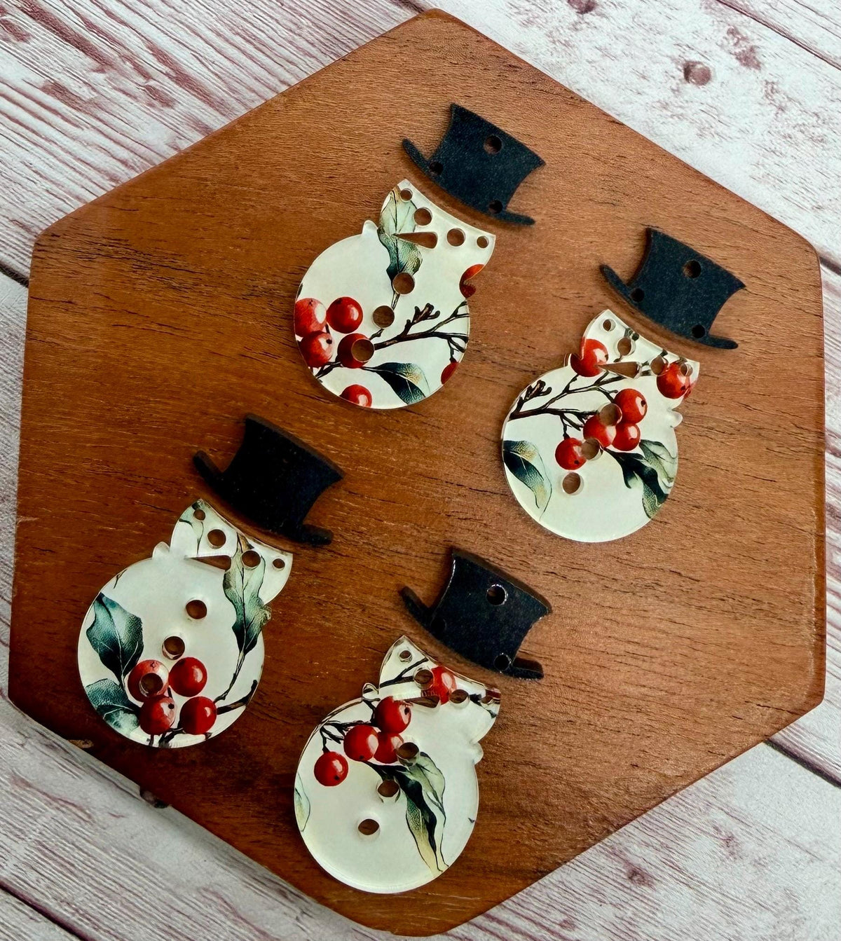 Winter Berry and Vine Print Snowman and Hat Acrylic Earring Blank Set, DIY Jewelry Making