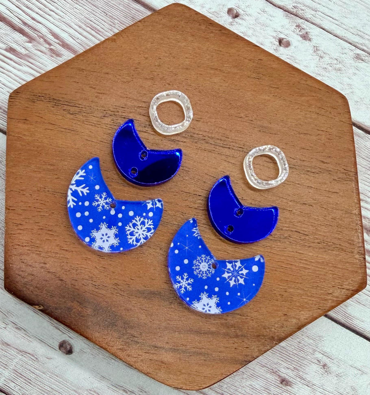 Blue Winter Snowflake Print Acrylic Trio Earring Blanks, Christmas, DIY Jewelry Making
