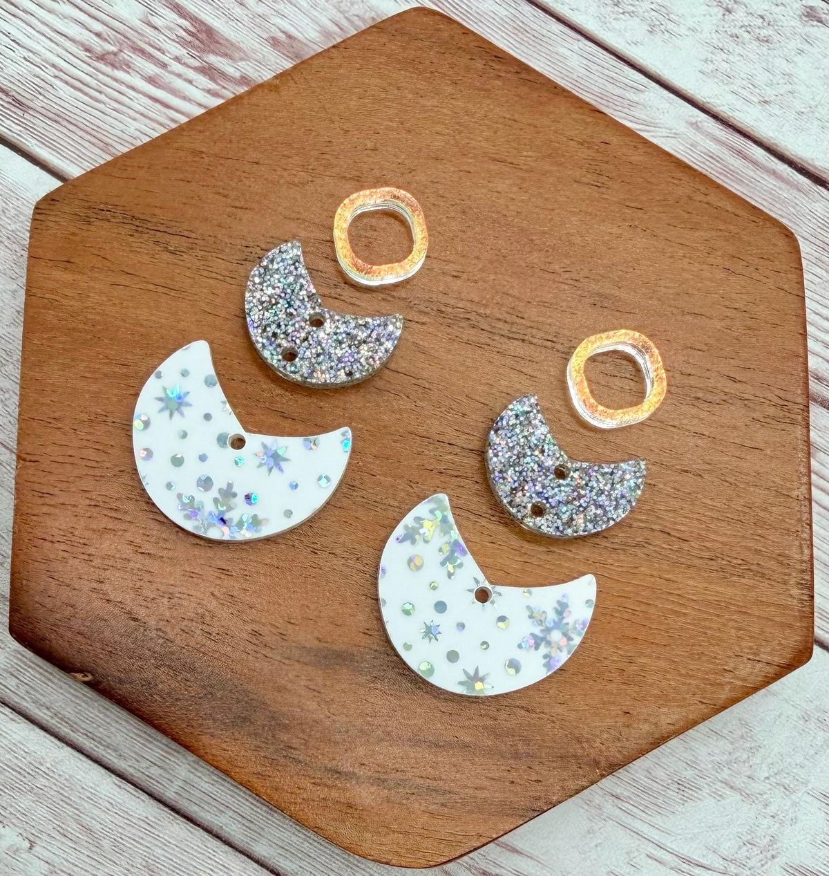 Iridescent Winter Snowflake Print Acrylic Trio Earring Blanks, Christmas, DIY Jewelry Making