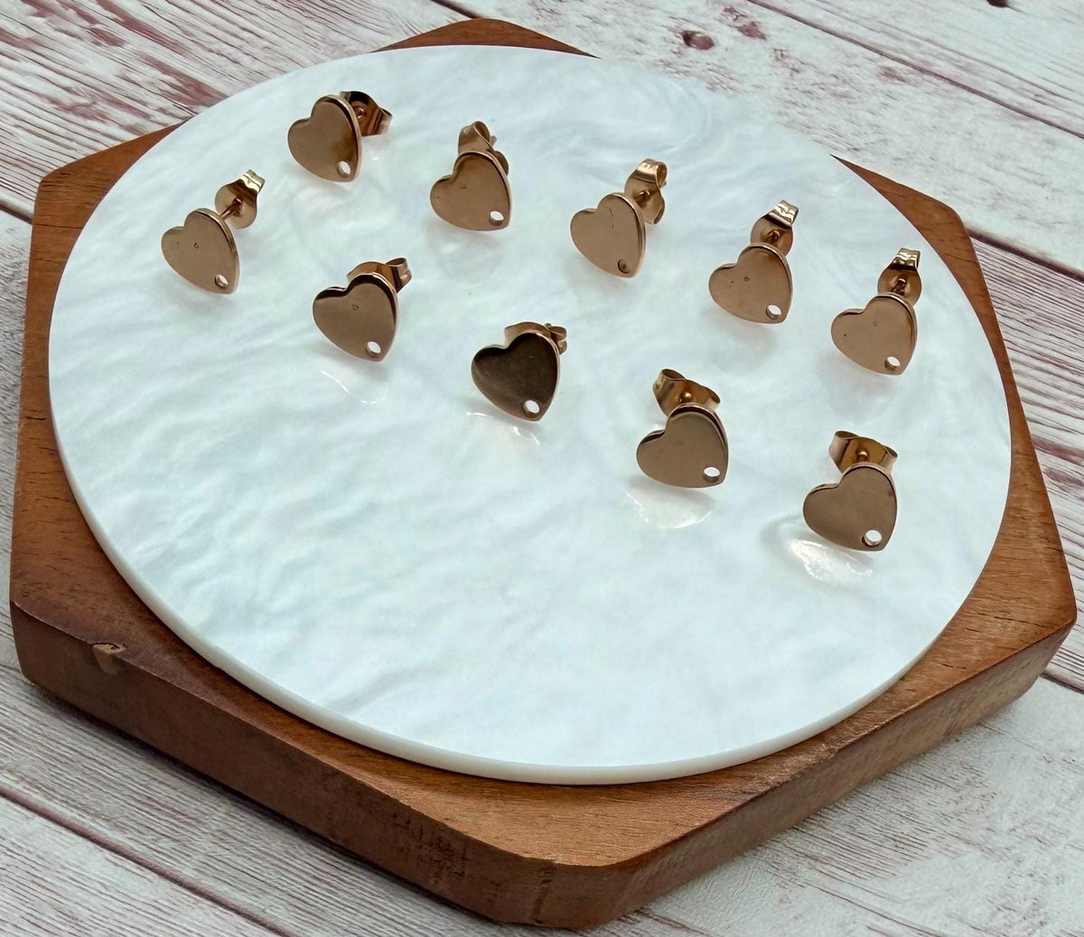 Rose Gold Heart Stainless Steel Stud Connectors, Jewelry Making, Earring Findings, Set of 5 Pair, DIY Jewelry Making