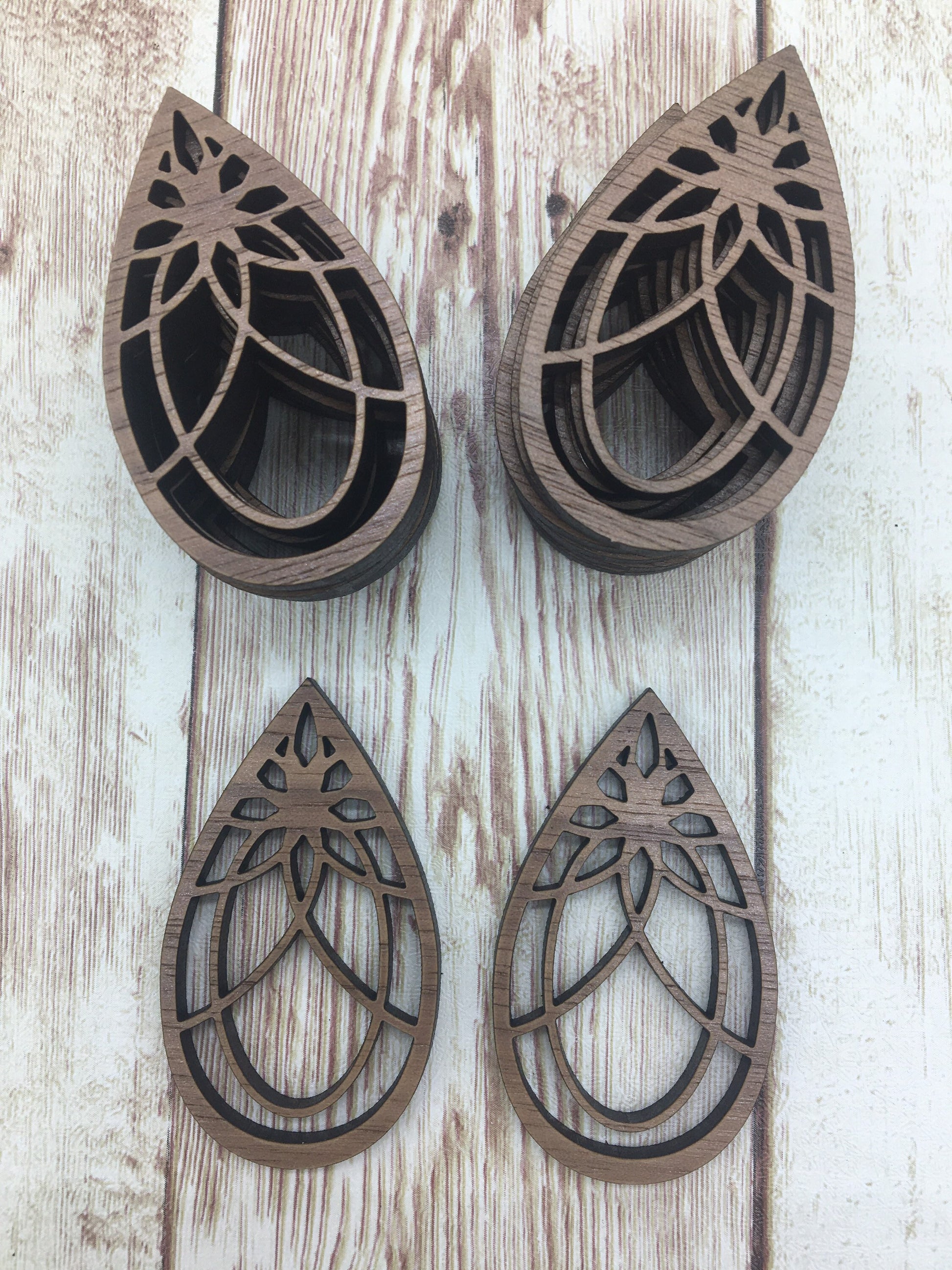 Wood Teardrop Lace Flower Earring Blanks, Finished Walnut Blank, DIY Jewelry Making