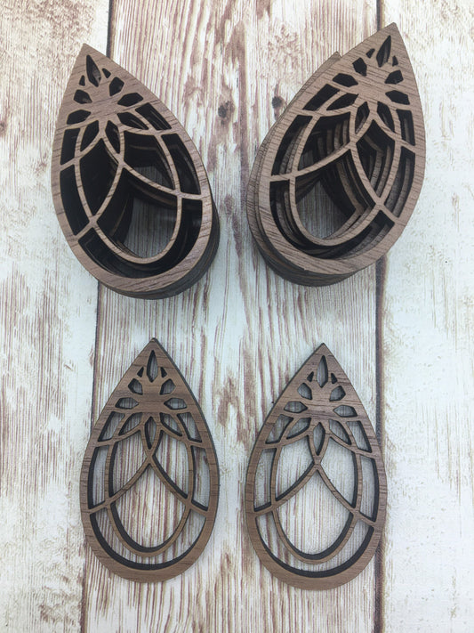 Wood Teardrop Lace Flower Earring Blanks, Finished Walnut Blank, DIY Jewelry Making