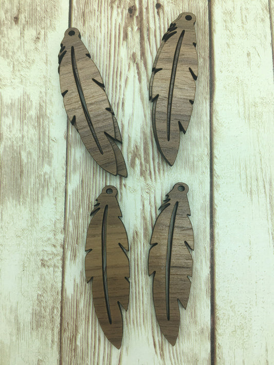 Wood Feather Earring Blanks, Finished Walnut Blank, DIY Jewelry Making