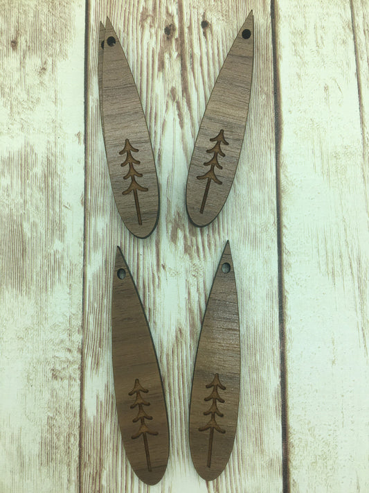 Wood Engraved Tree Dangle Earring Blanks, Finished Walnut Blank, DIY Jewelry Making