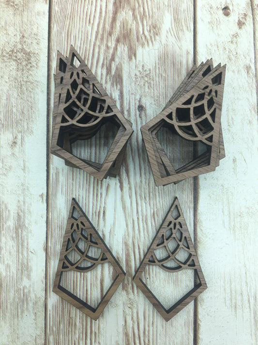 Wood Diamond Lace Earring Blanks, Finished Walnut Blank, DIY Jewelry Making