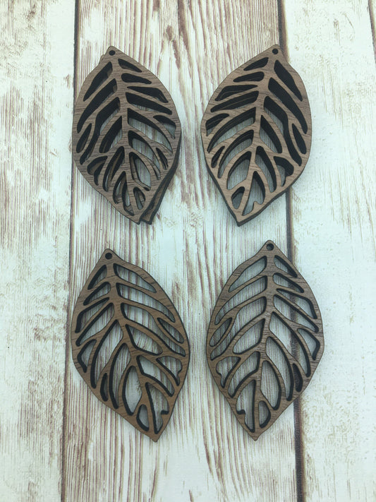 Wood Leaf Cutout Earring Blanks, Finished Walnut Blank, DIY Jewelry Making