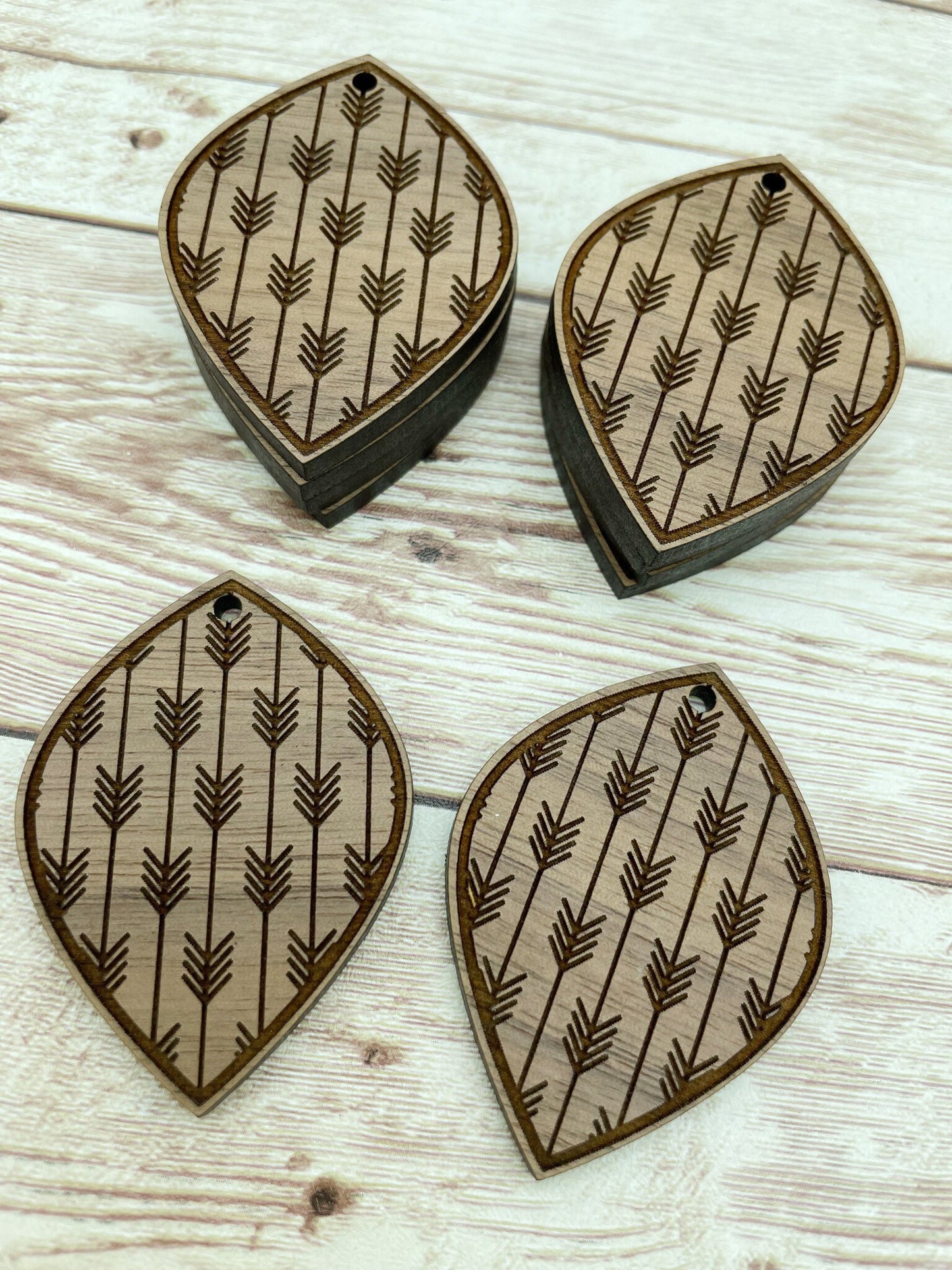 Wood Engraved Arrows Earring Blanks, Finished Walnut Blank, DIY Jewelry Making