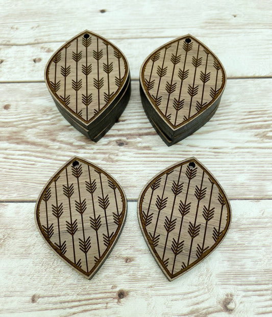 Wood Engraved Arrows Earring Blanks, Finished Walnut Blank, DIY Jewelry Making