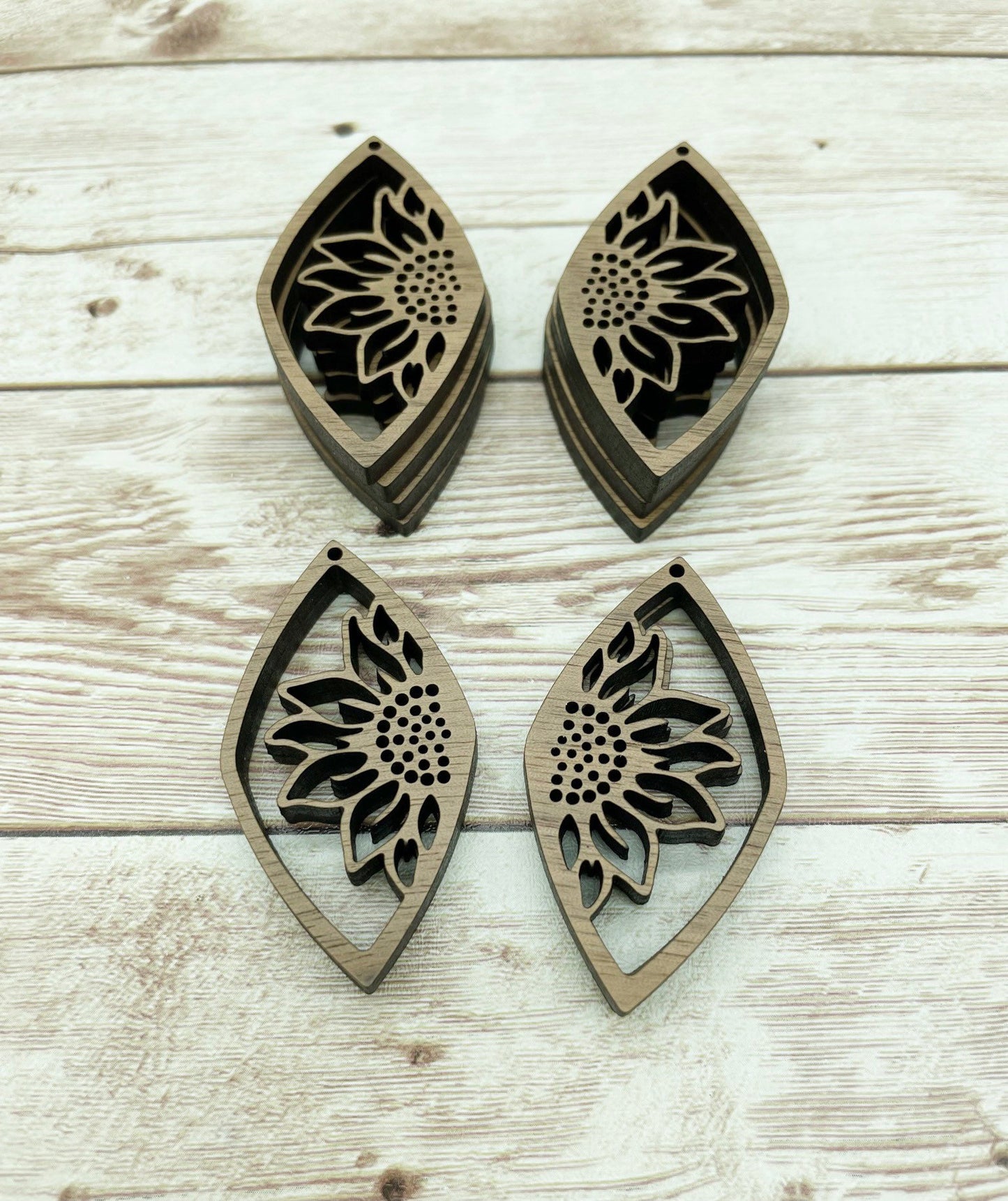 Wood Teardrop Half Sunflower Earring Blanks, Finished Walnut Blank, DIY Jewelry Making
