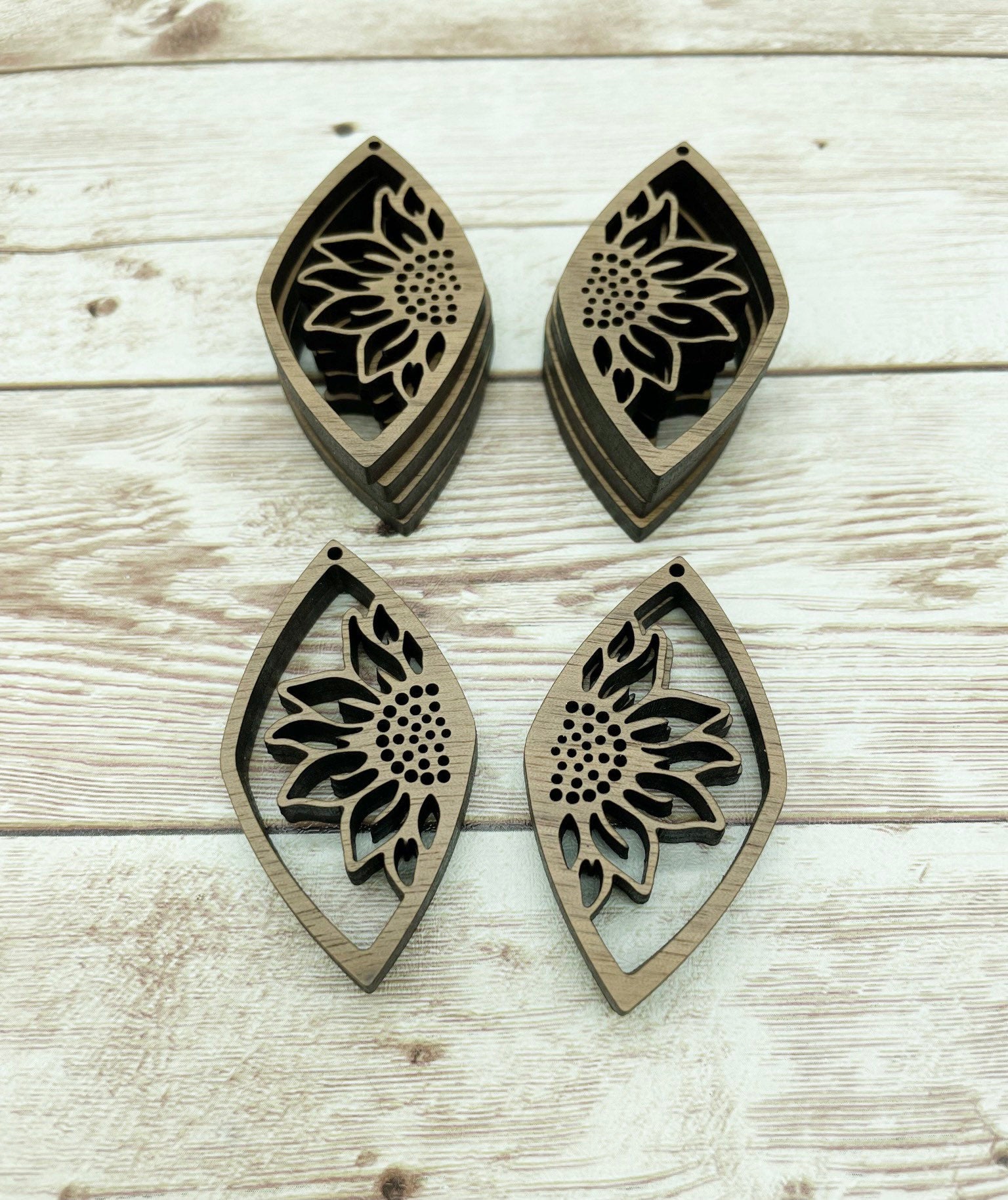 Wood Teardrop Half Sunflower Earring Blanks, Finished Walnut Blank, DIY Jewelry Making