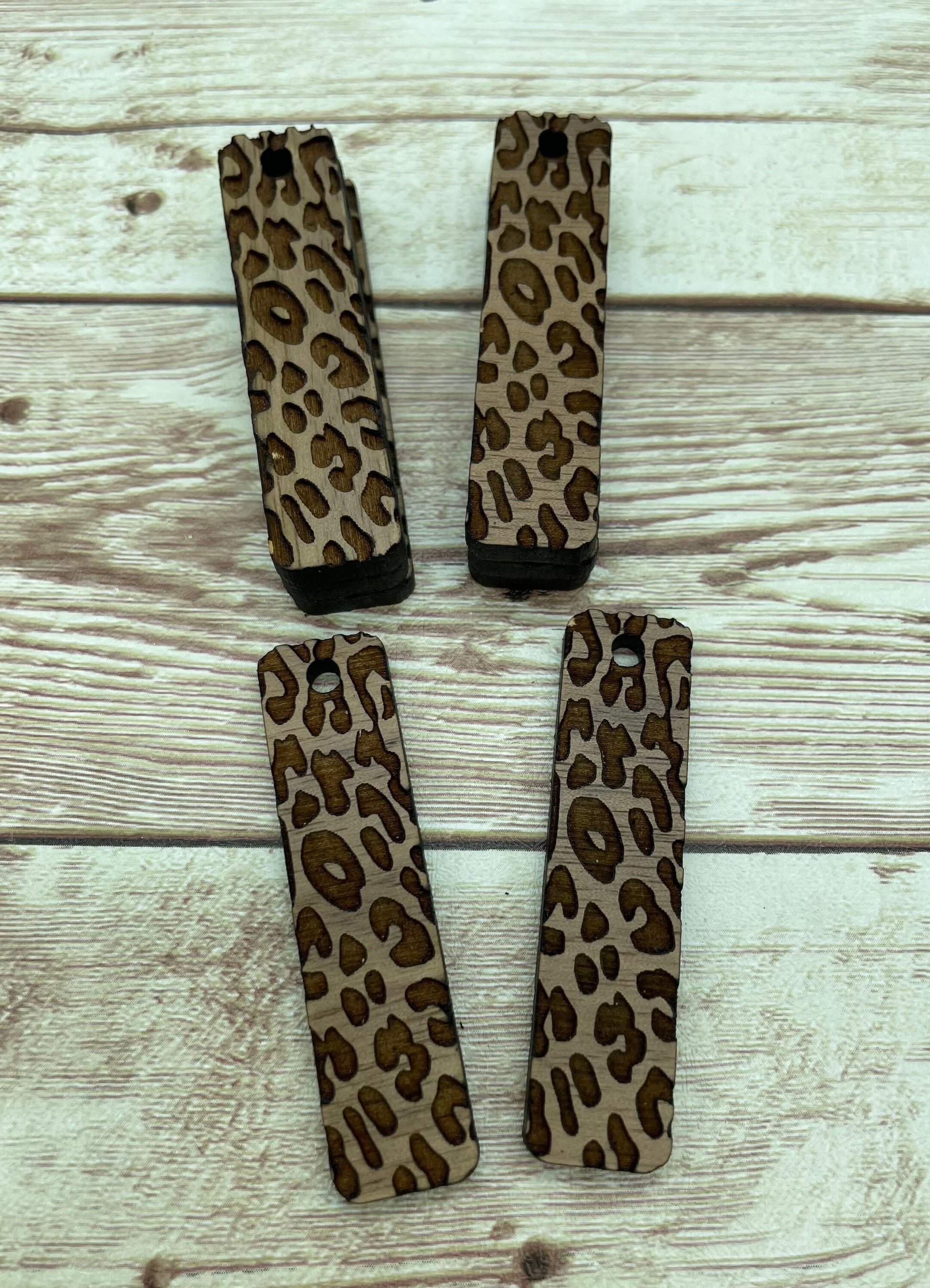 Wood Bar Engraved Leopard Print Earring Blanks, Finished Walnut Blank, DIY Jewelry Making