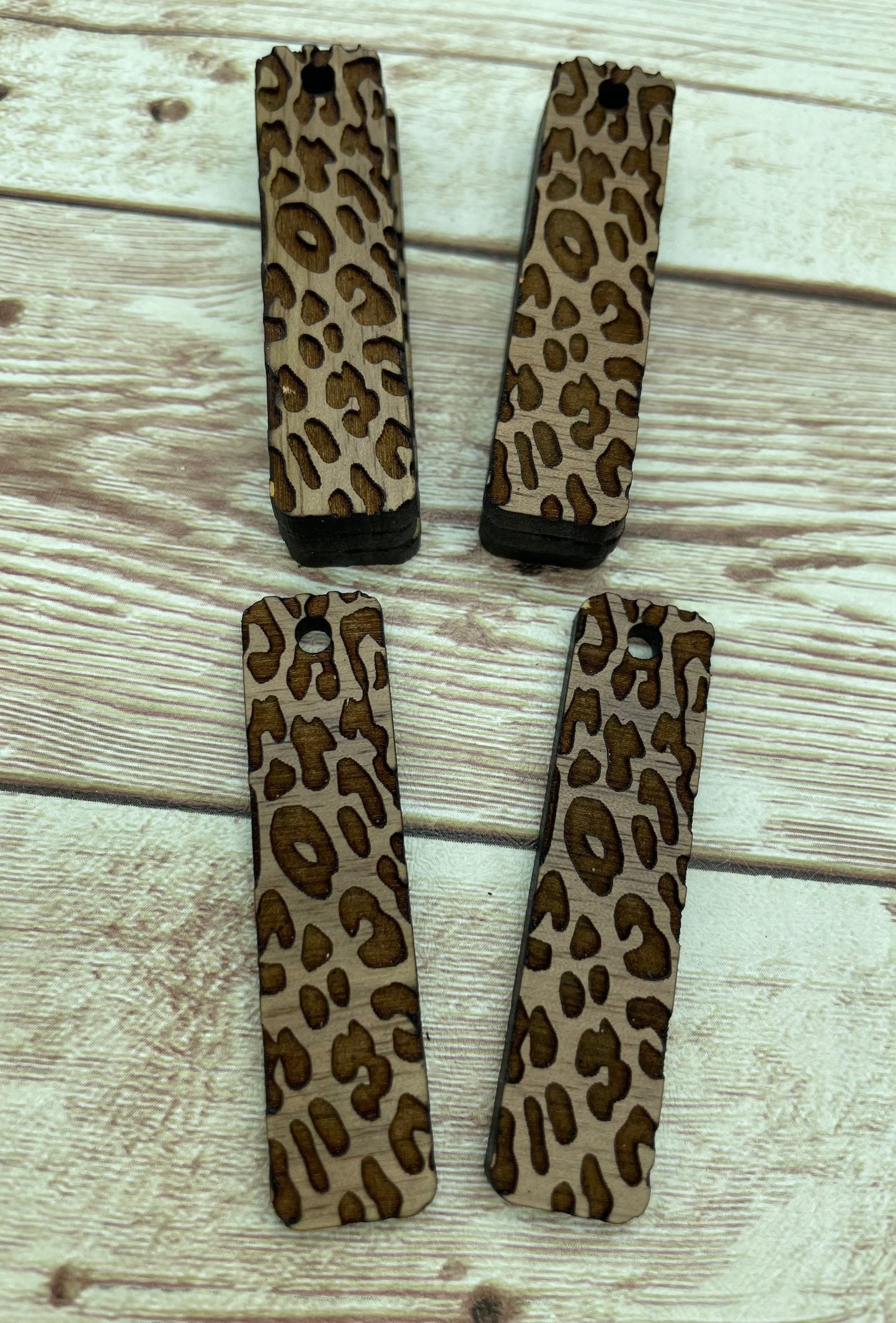 Wood Bar Engraved Leopard Print Earring Blanks, Finished Walnut Blank, DIY Jewelry Making