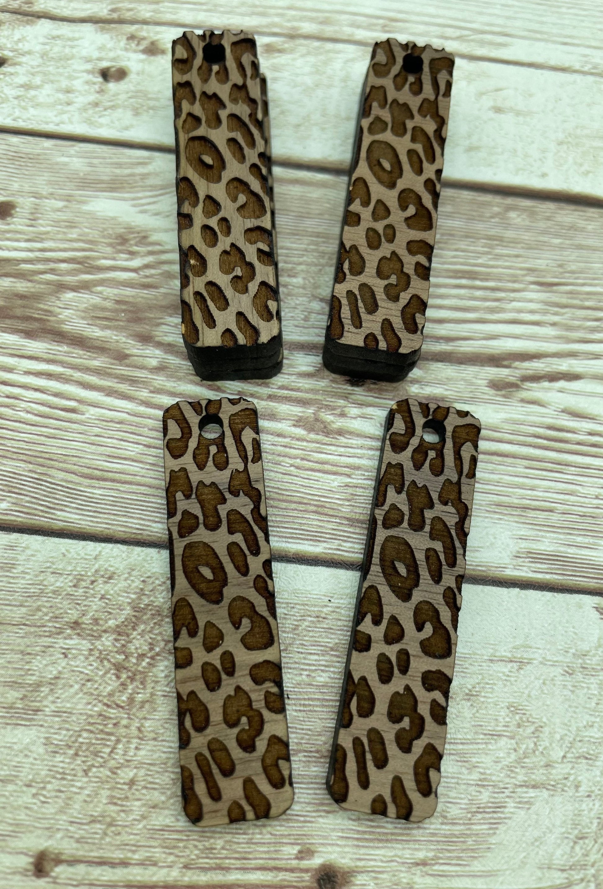 Wood Bar Engraved Leopard Print Earring Blanks, Finished Walnut Blank, DIY Jewelry Making