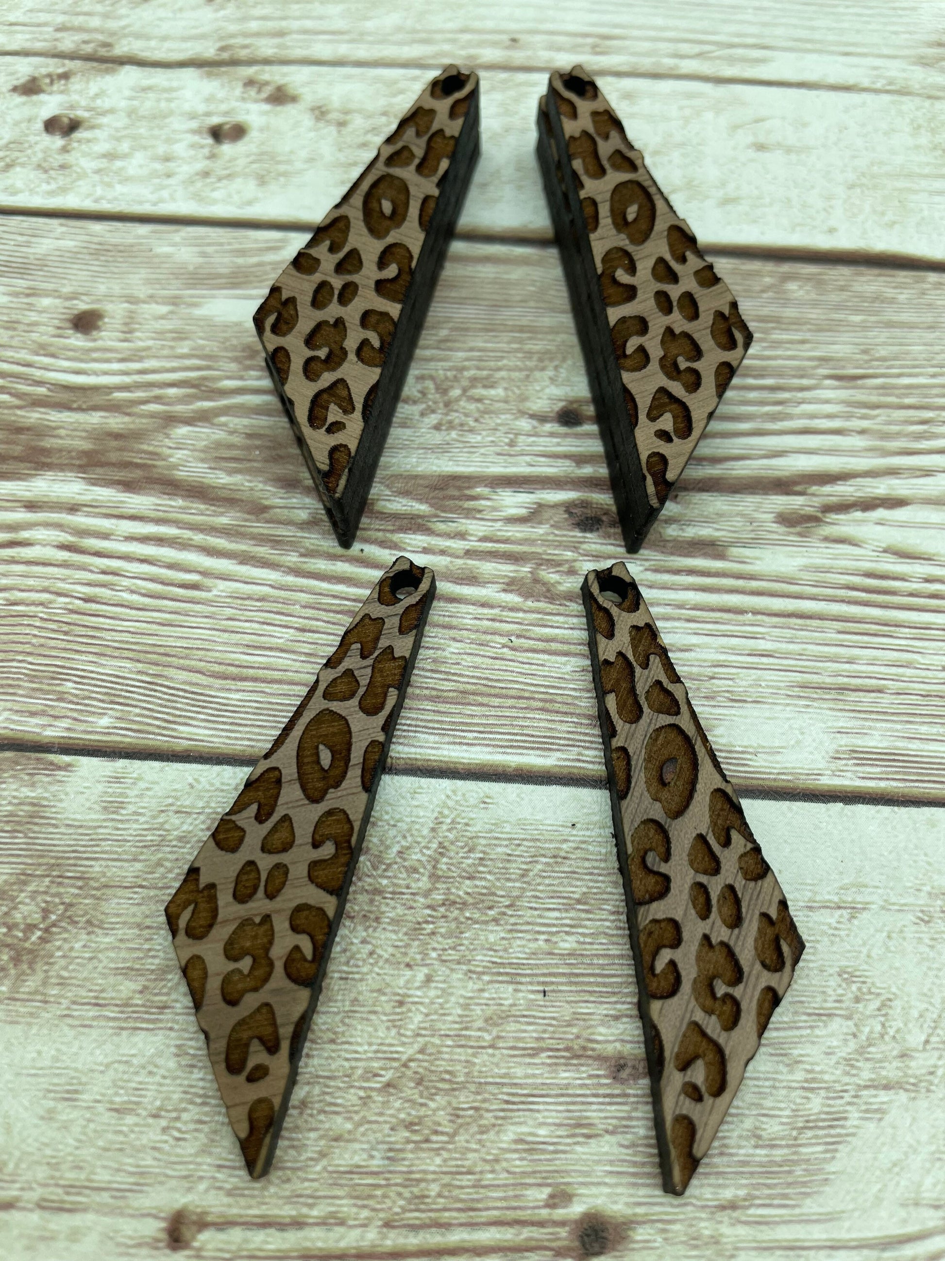 Wood Geometric Engraved Leopard Print Earring Blanks, Finished Walnut Blank, DIY Jewelry Making