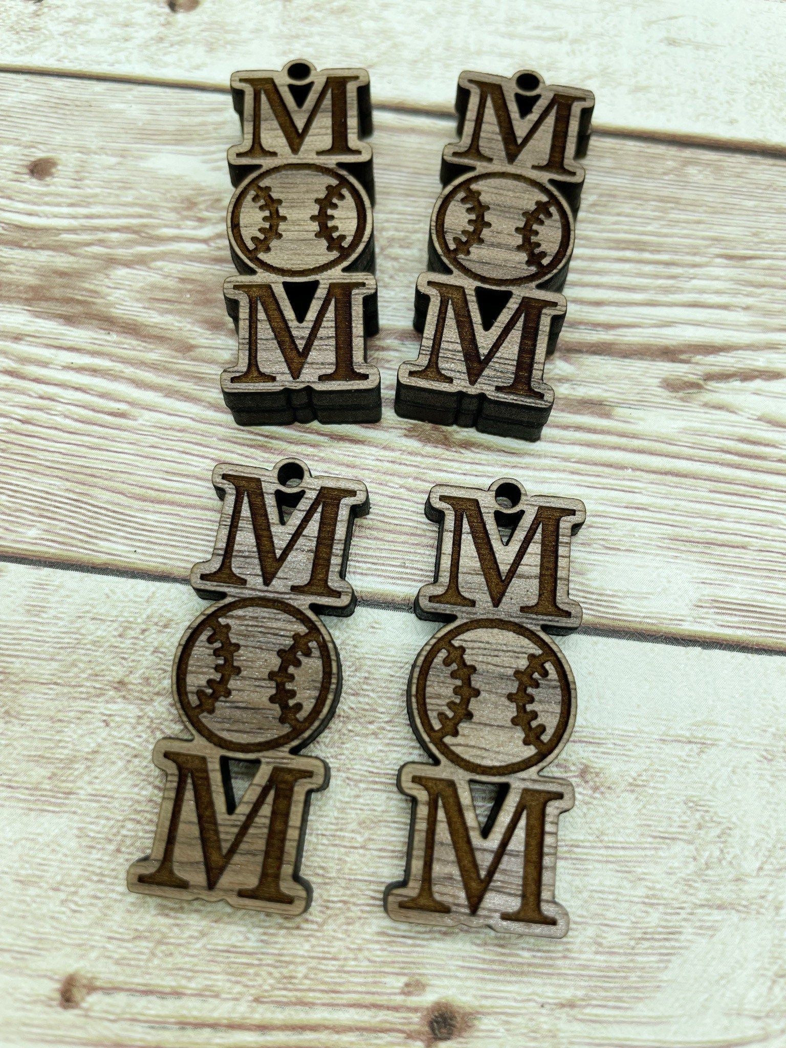 Wood Engraved Baseball Mom Sports Earring Blanks, Finished Walnut Blank, DIY Jewelry Making