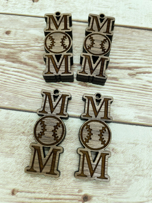 Wood Engraved Baseball Mom Sports Earring Blanks, Finished Walnut Blank, DIY Jewelry Making