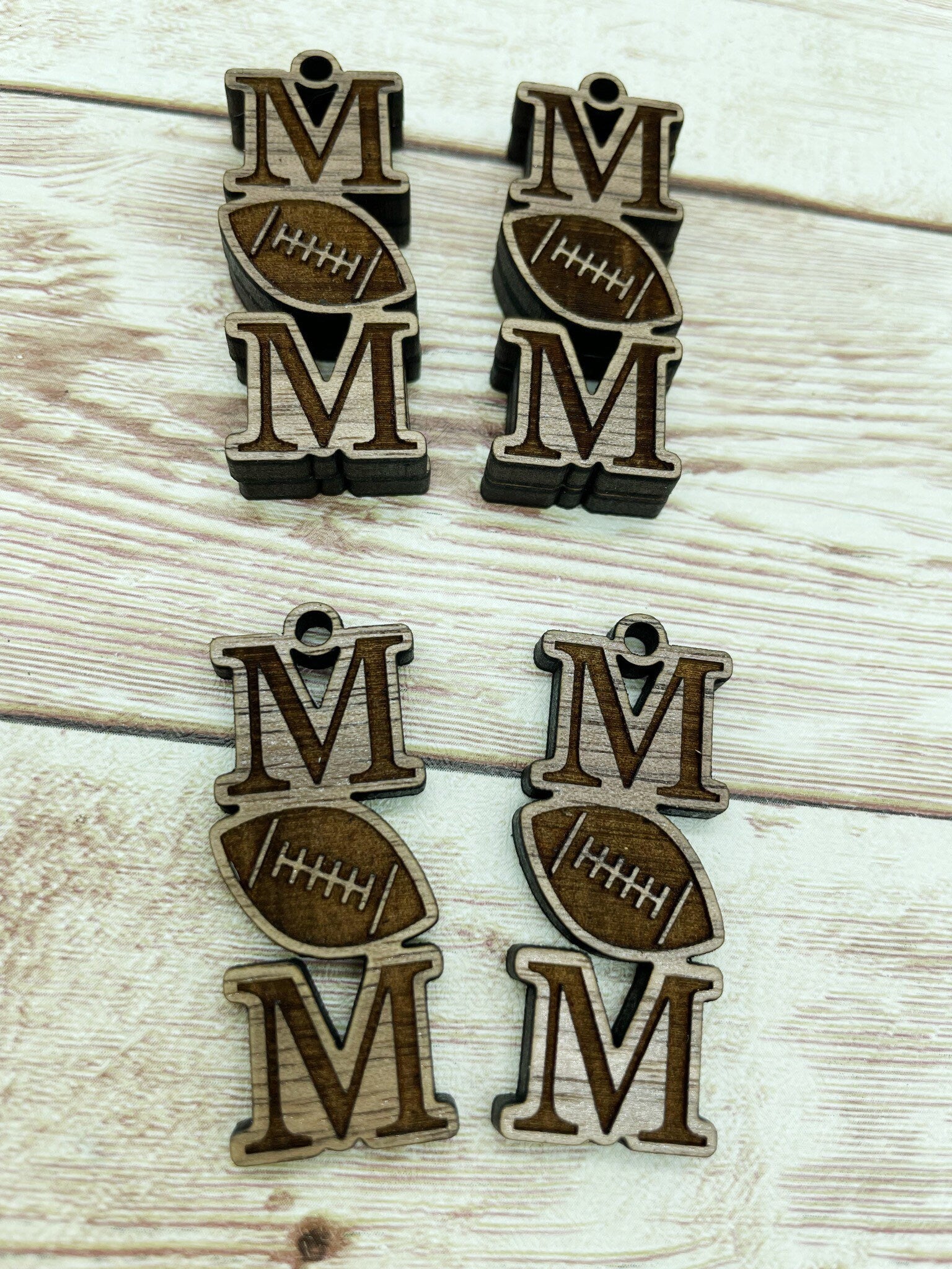 Wood Engraved Football Mom Sports Earring Blanks, Finished Walnut Blank, DIY Jewelry Making