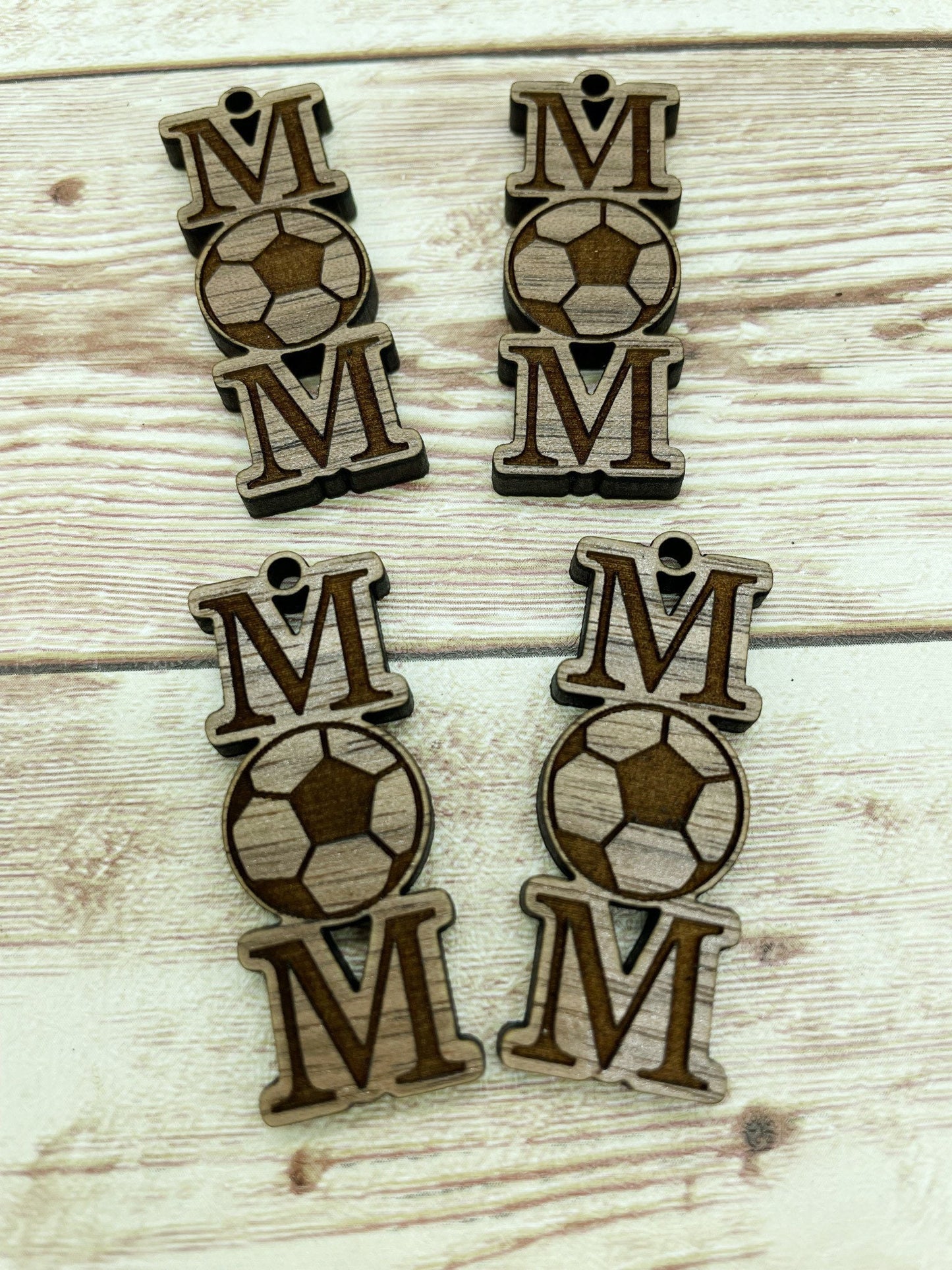 Wood Engraved Soccer Mom Sports Earring Blanks, Finished Walnut Blank, DIY Jewelry Making