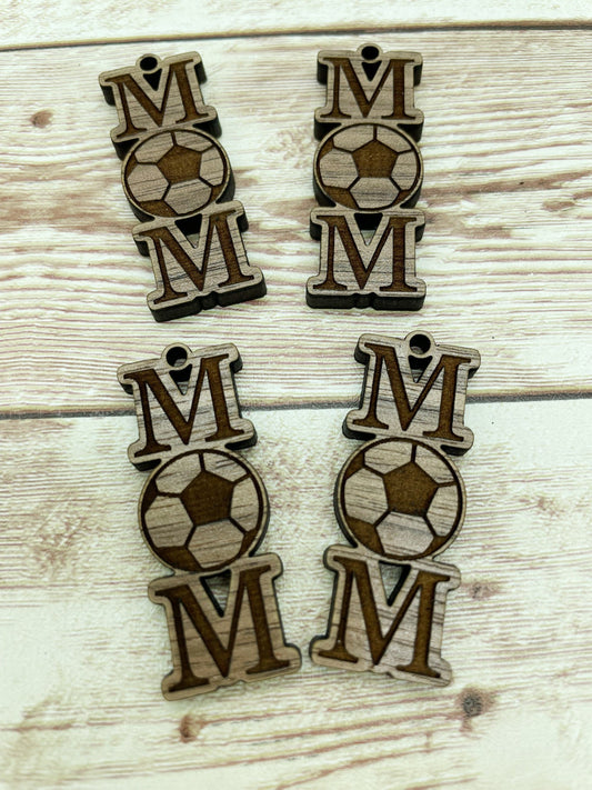 Wood Engraved Soccer Mom Sports Earring Blanks, Finished Walnut Blank, DIY Jewelry Making