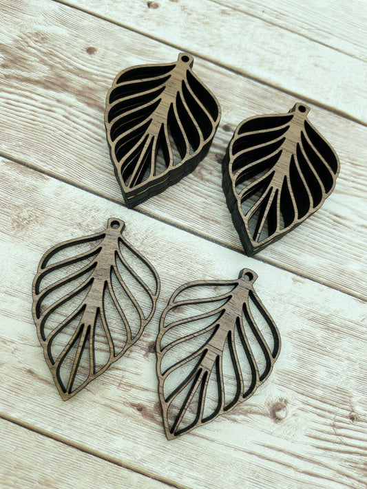 Wood Leaf Paddle Earring Blanks, Finished Walnut Blank, DIY Jewelry Making