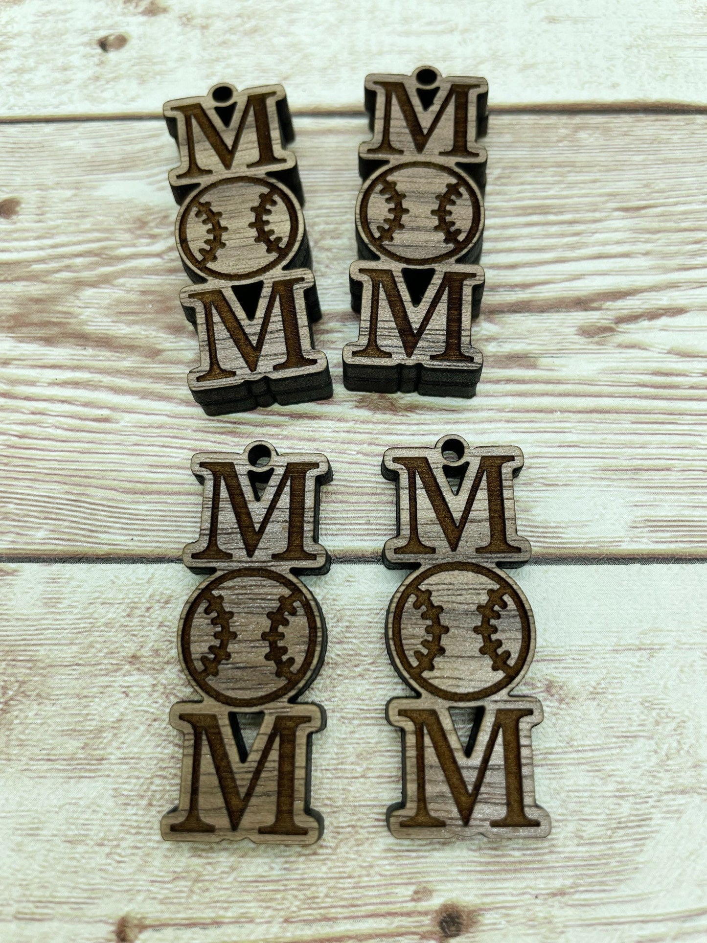 Wood Engraved Baseball Mom Sports Earring Blanks, Finished Walnut Blank, DIY Jewelry Making