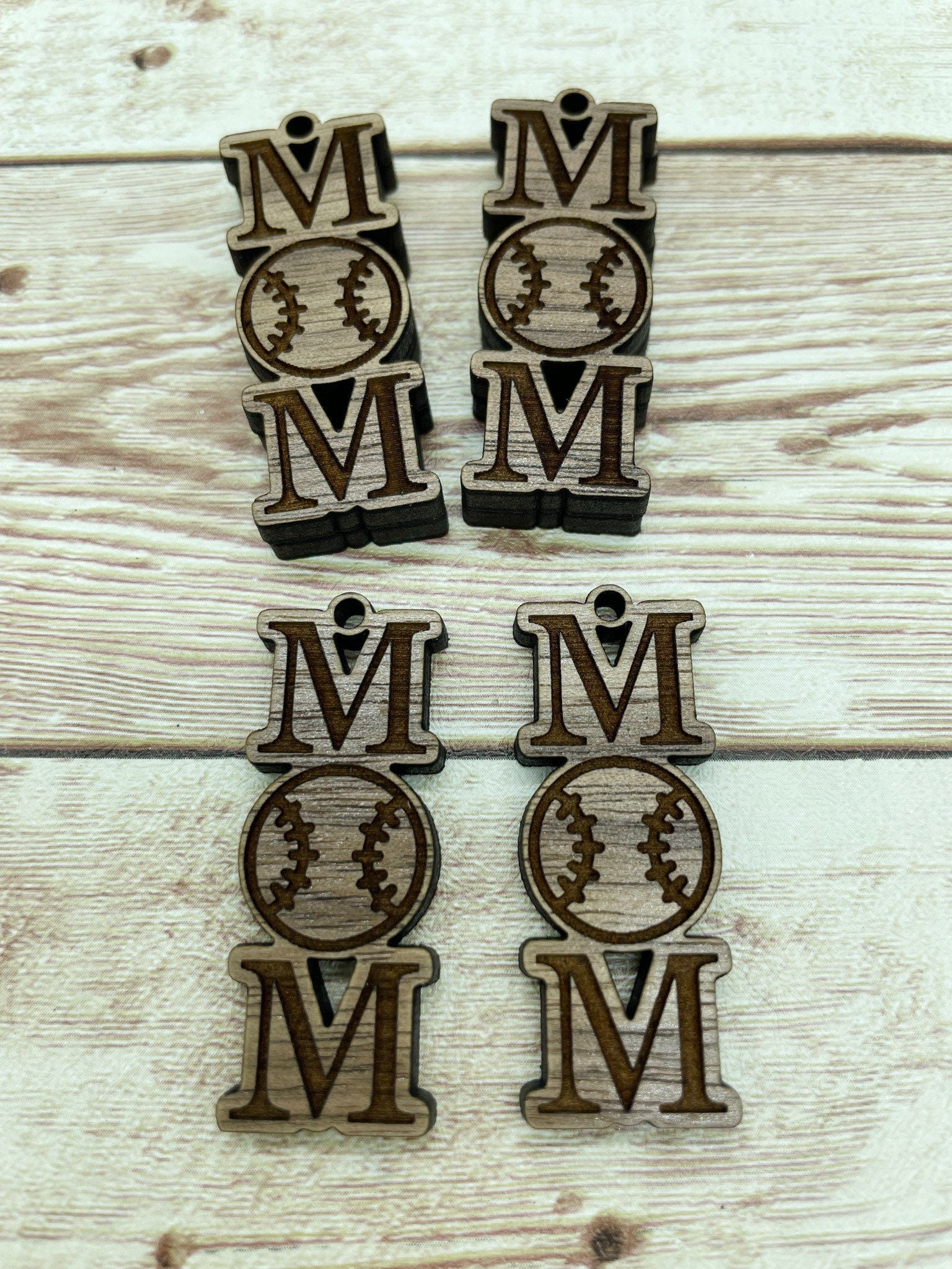 Wood Engraved Baseball Mom Sports Earring Blanks, Finished Walnut Blank, DIY Jewelry Making