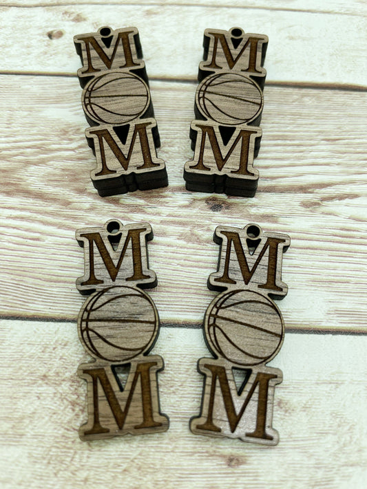 Wood Engraved Basketball Mom Sports Earring Blanks, Finished Walnut Blank, DIY Jewelry Making
