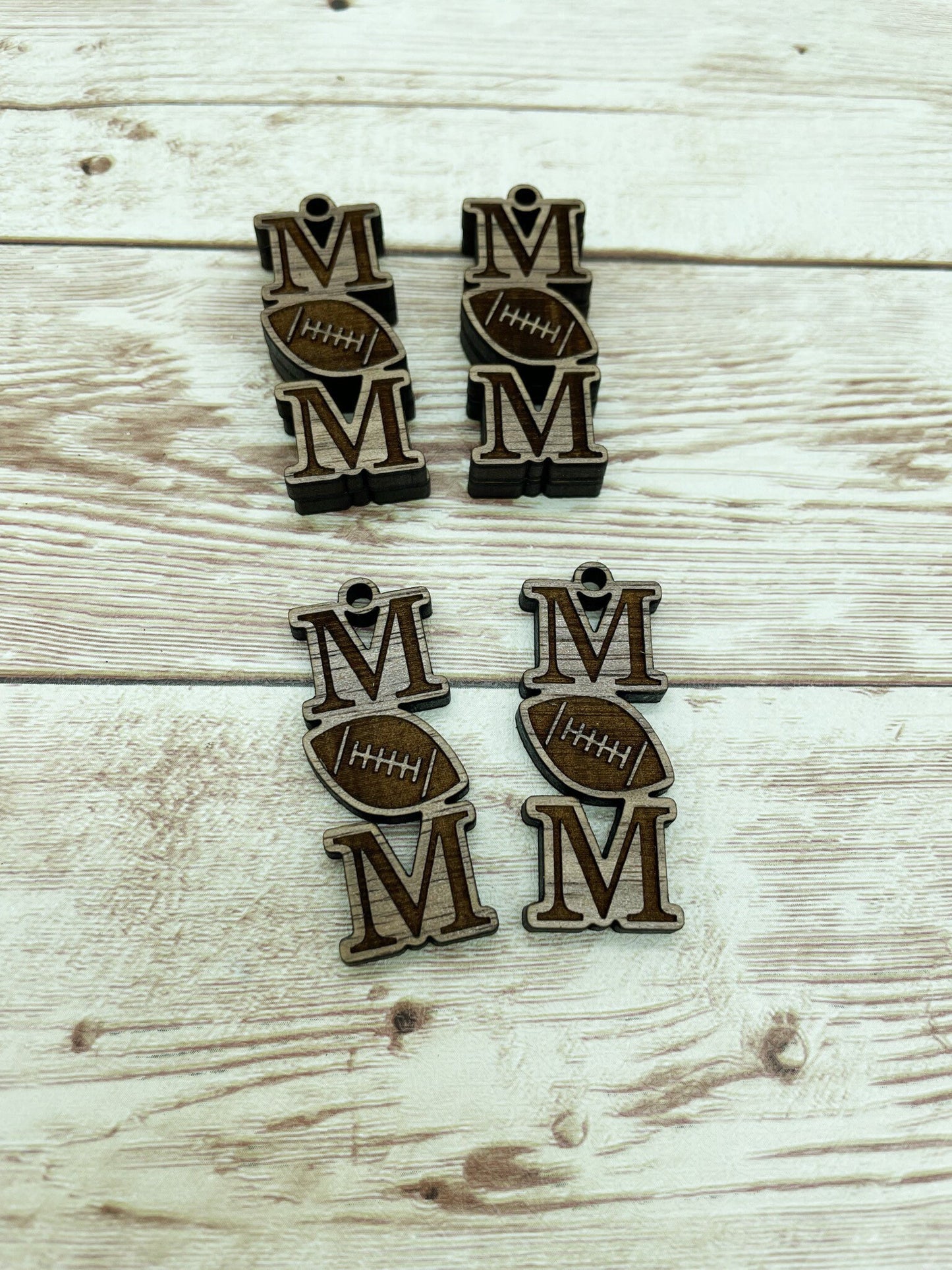 Wood Engraved Football Mom Sports Earring Blanks, Finished Walnut Blank, DIY Jewelry Making