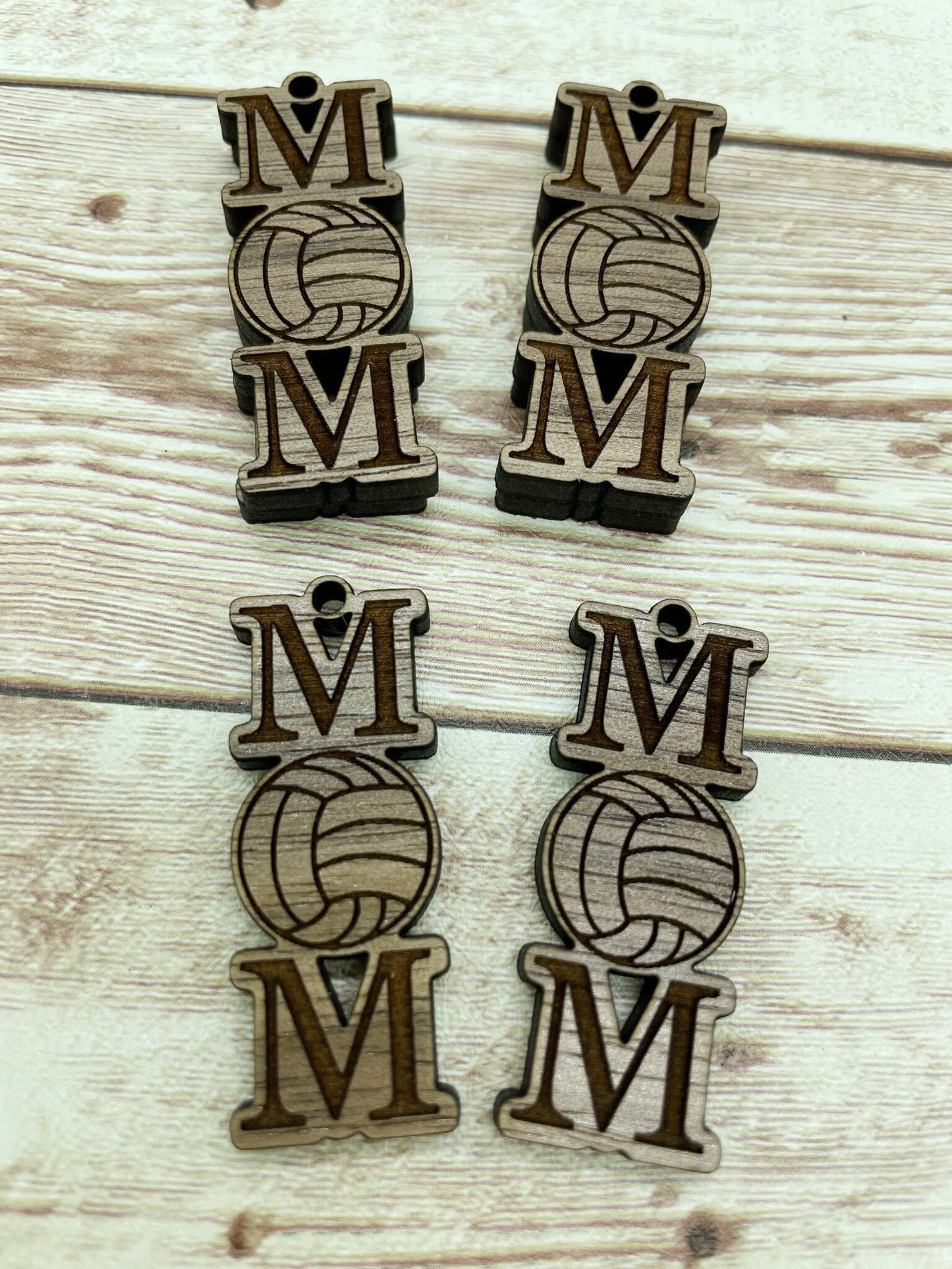 Wood Engraved Volleyball Mom Sports Earring Blanks, Finished Walnut Blank, DIY Jewelry Making